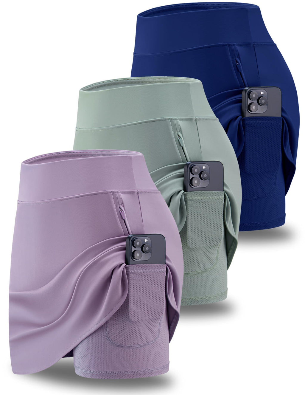 3 Pack Women’s Active Skorts with Pockets High Waist Athletic Skirts with Built-in Shorts for Tennis Golf Workout
