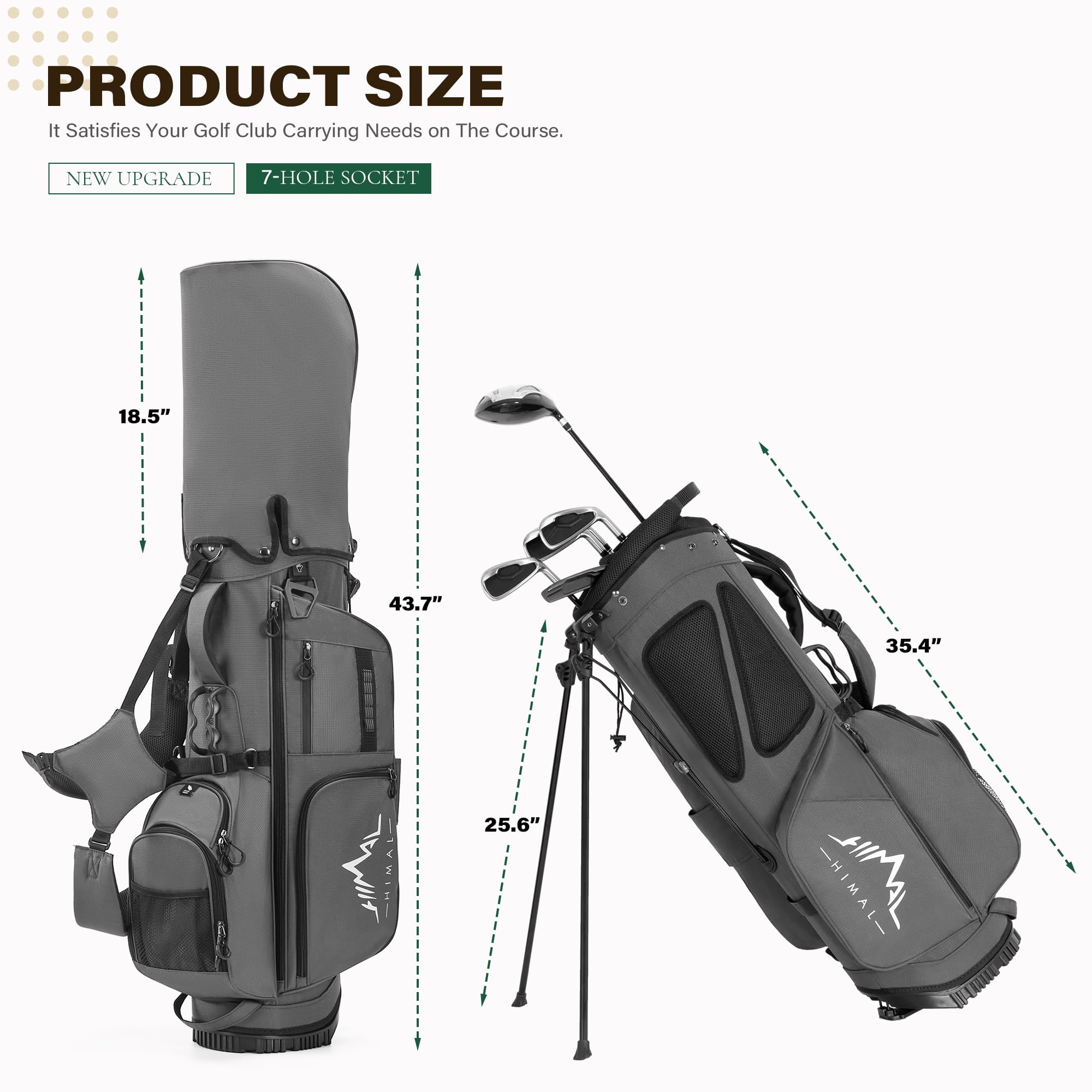Golf Stand Bag with 7 Way Top Dividers, Lightweight Golf Bags for Men Women with Multiple Pockets, Dual Straps