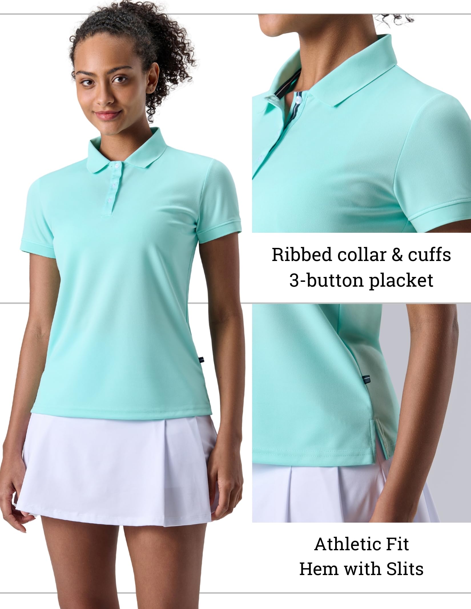 3 Pack Women's Athletic Dry Fit Polo Shirts, Wicking Short Sleeve Collared Golf T Shirt Tennis Tops