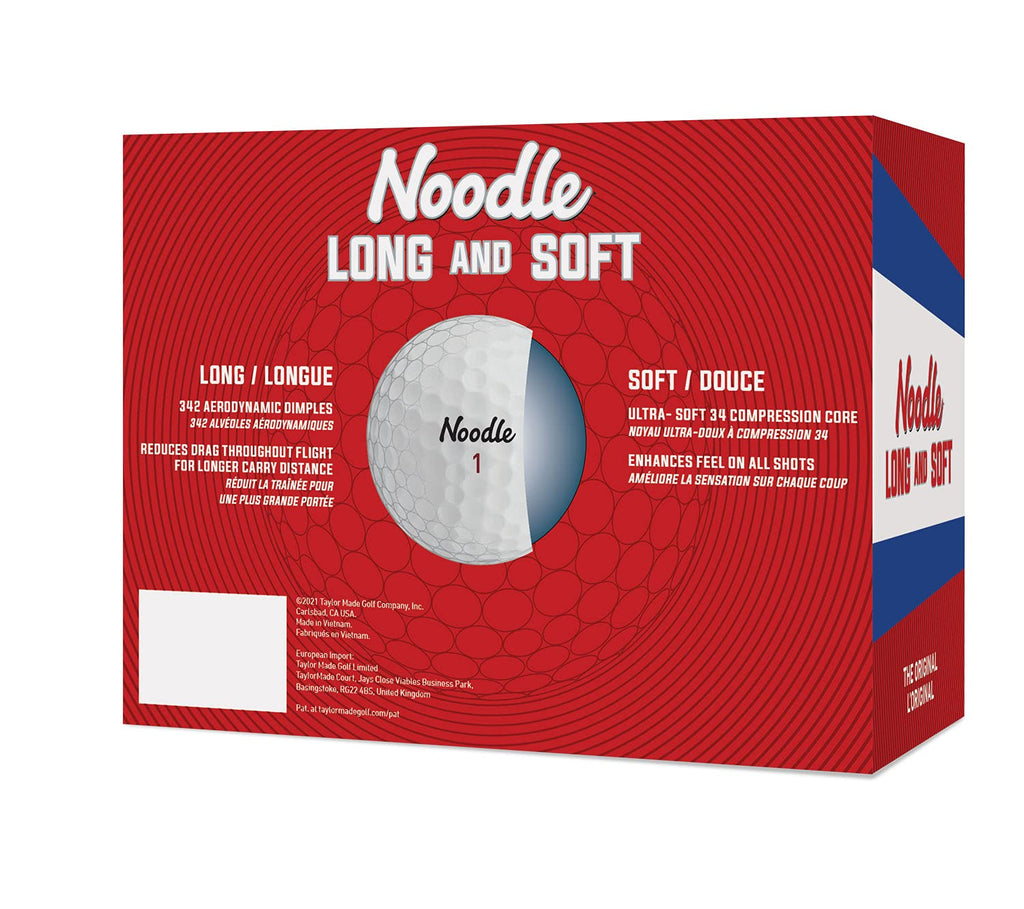 TaylorMade Noodle Long & Soft Golf Balls, Ultra-Soft 34 Compression Core, Great Feel and Increased Spin, Patented Dimple Design for Straighter Flight