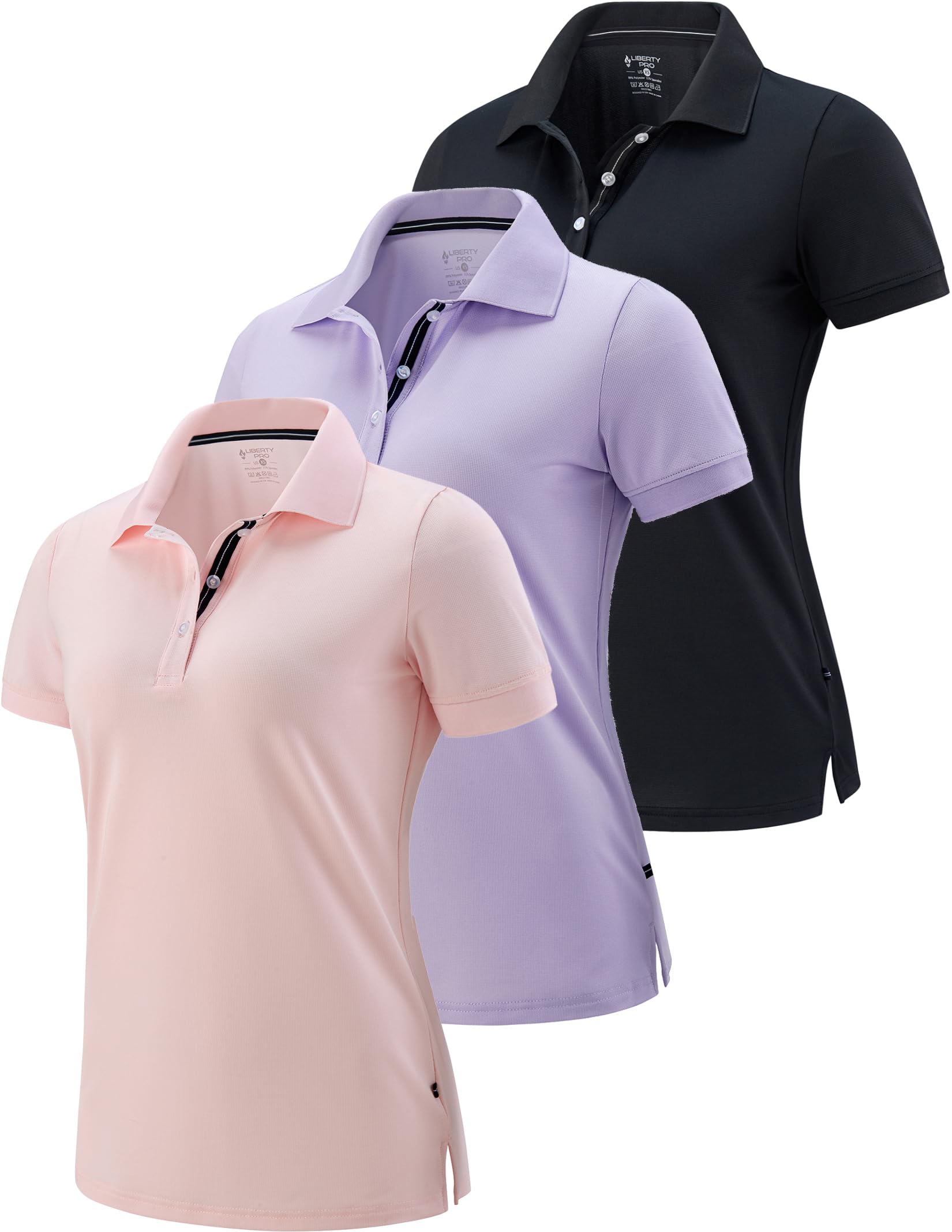 3 Pack Women's Athletic Dry Fit Polo Shirts, Wicking Short Sleeve Collared Golf T Shirt Tennis Tops