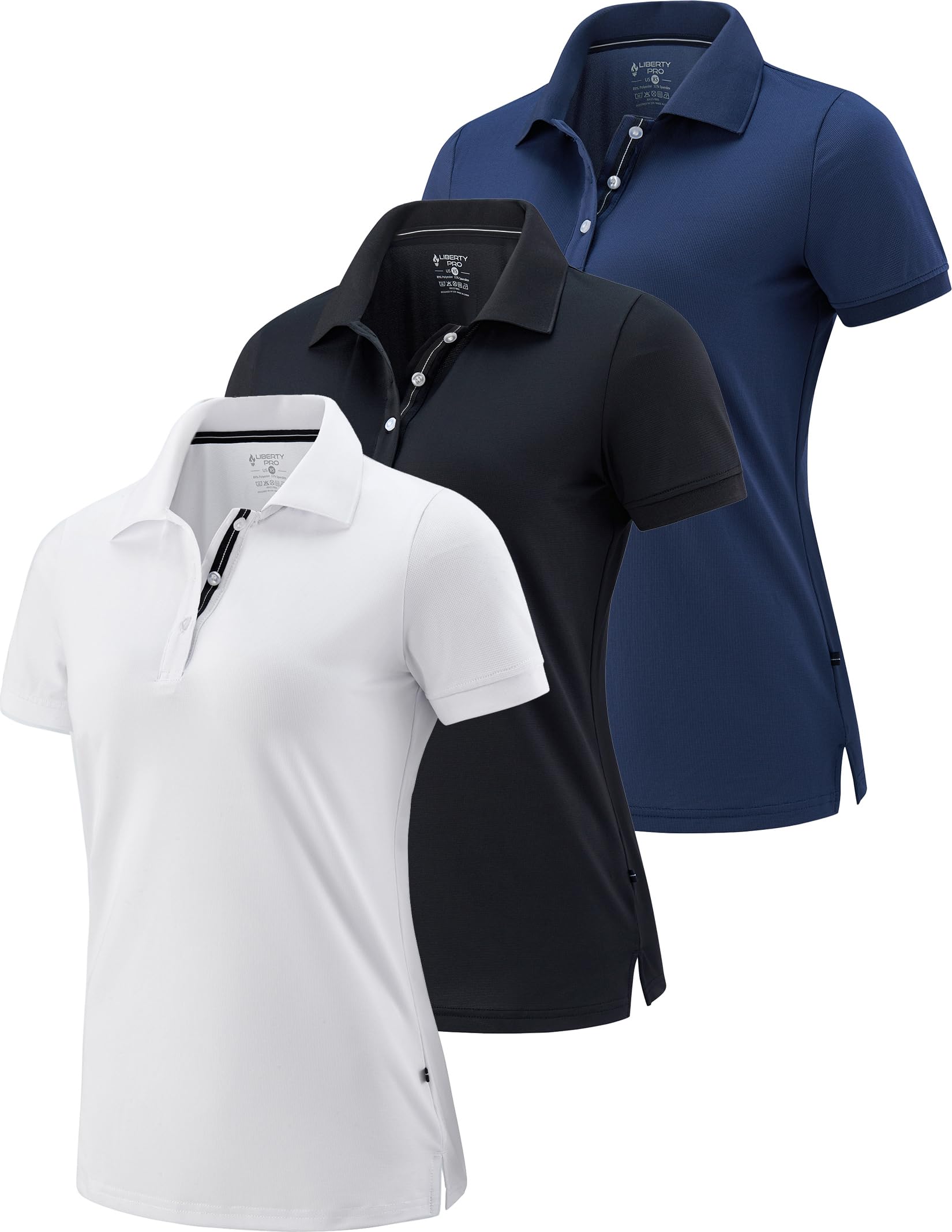 3 Pack Women's Athletic Dry Fit Polo Shirts, Wicking Short Sleeve Collared Golf T Shirt Tennis Tops