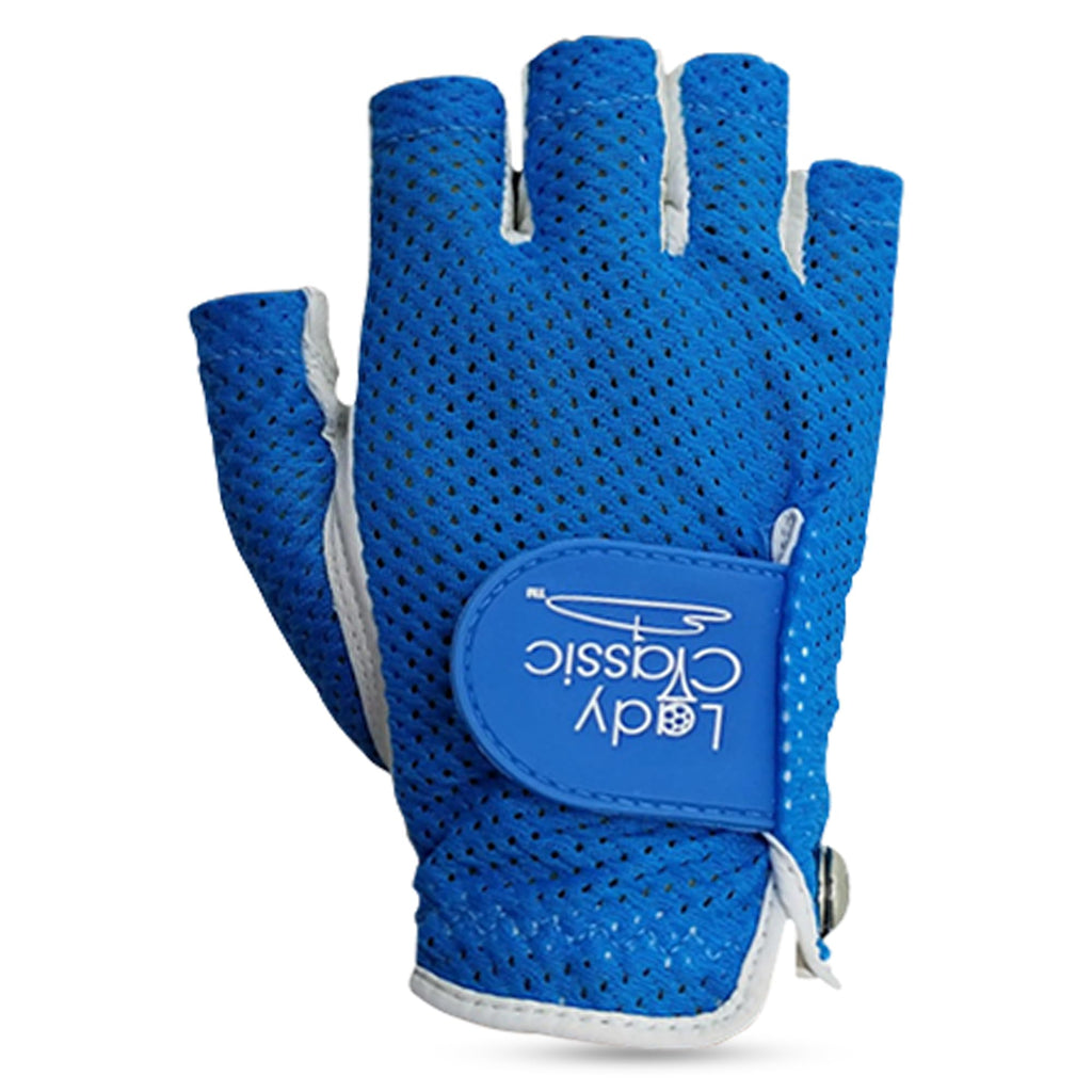 Mesh Half Golf Glove for Women – Premium Cabretta Leather Palm, Breathable Mesh Back, Half-Finger Design Ladies Golf Glove for Enhanced Grip & Comfort