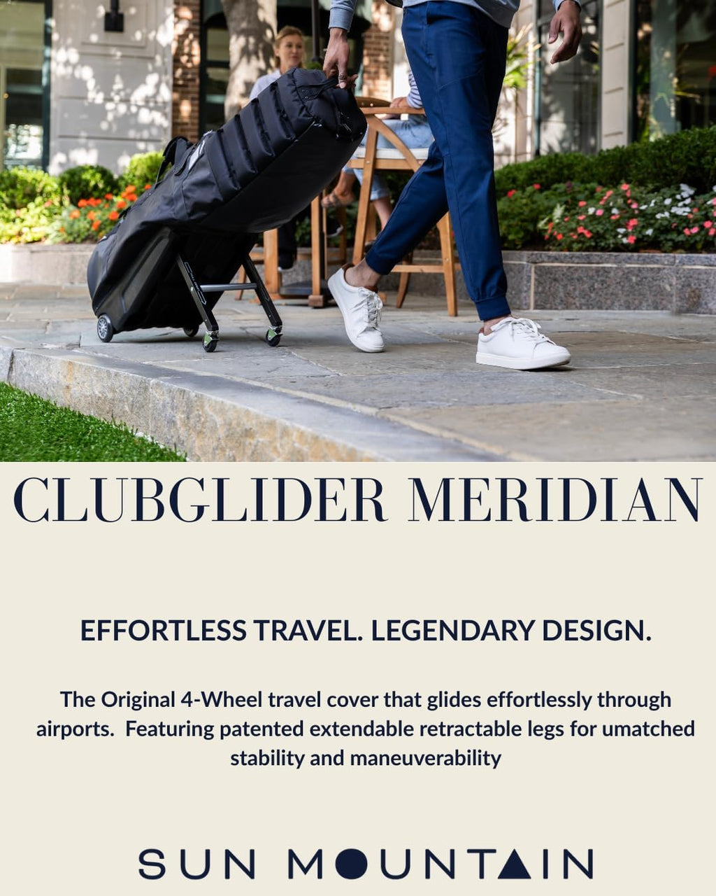 Sun Mountain ClubGlider Meridian Golf Travel Bag - 4-Wheel Rolling System, Extendable & Retractable Legs for Easy Transport, Effortless Travel & Maneuverability