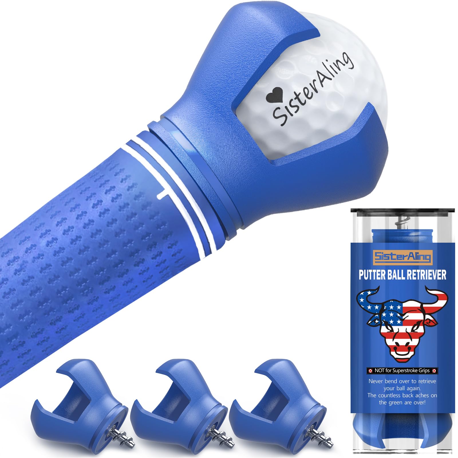 3-Prong Golf Ball Retriever Grabber Pick Up,Back Saver Claw Put On Putter Grip,Suction Cup Ball Grabber,Sucker for Golf Screws Tool