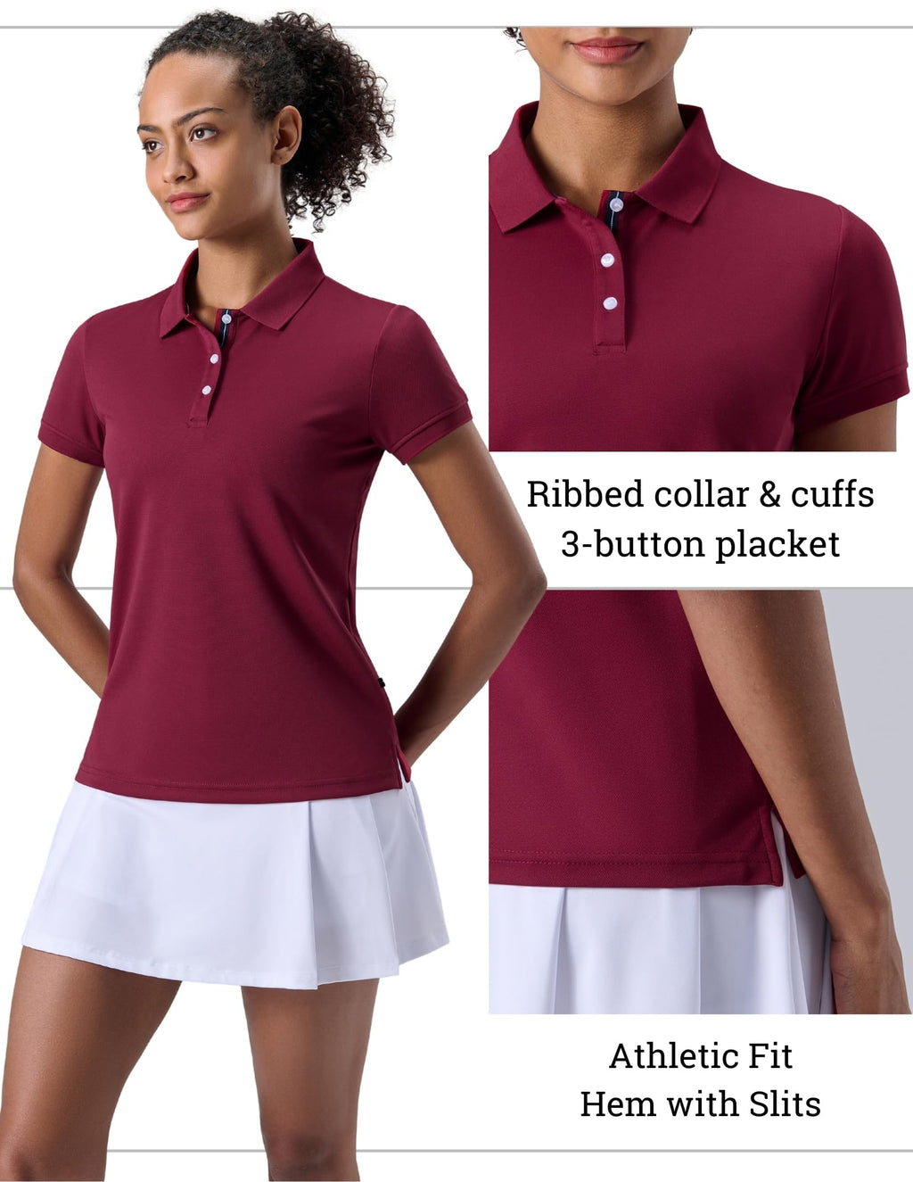 3 Pack Women's Athletic Dry Fit Polo Shirts, Wicking Short Sleeve Collared Golf T Shirt Tennis Tops