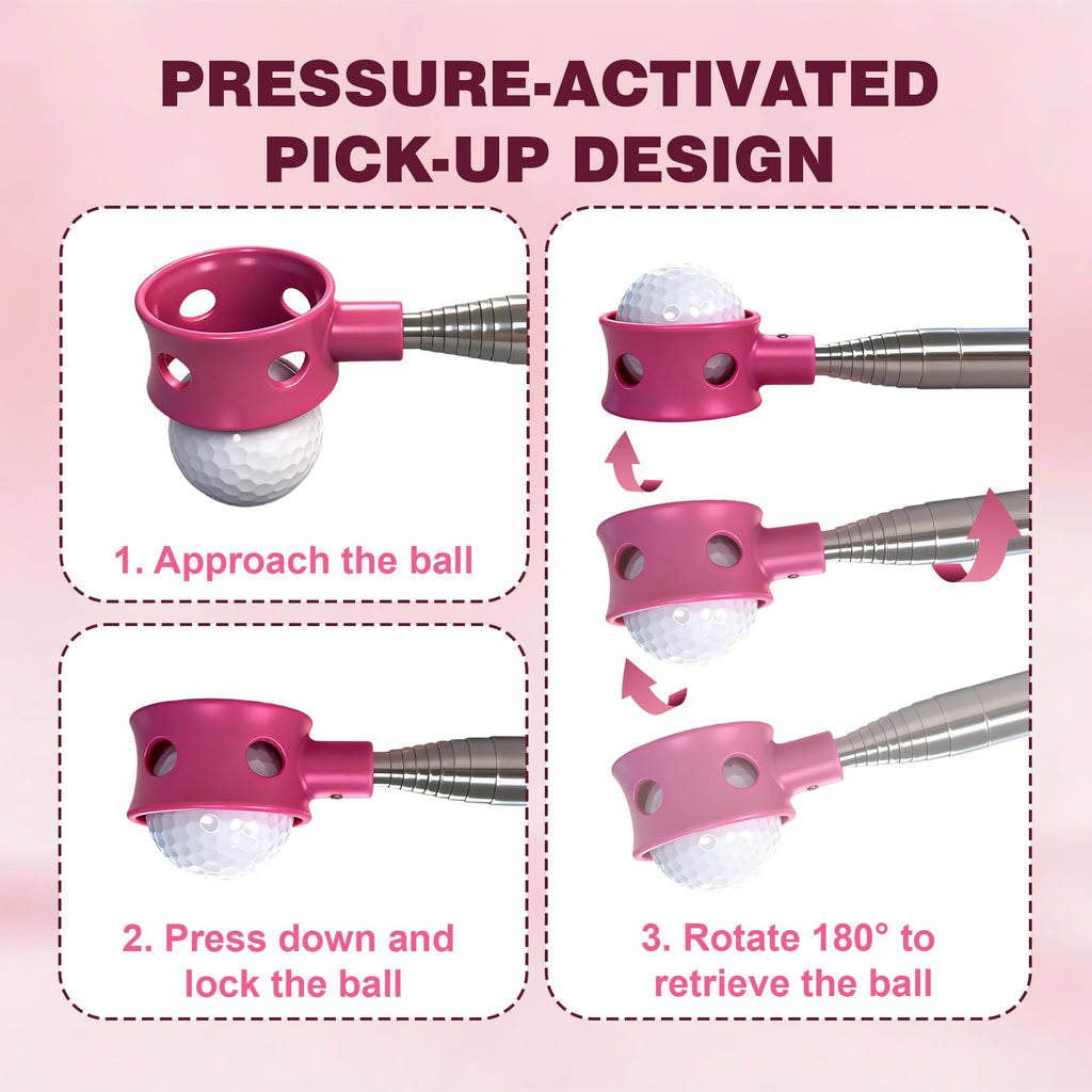 Golf Ball Retriever Telescopic for Water, GolfBall Grabber Tool, Golf Accessories Gifts for Women, Men & Golfers, Golf Balls Picker with Stainless Steel Shaft&Non-Slip Rubber Grip