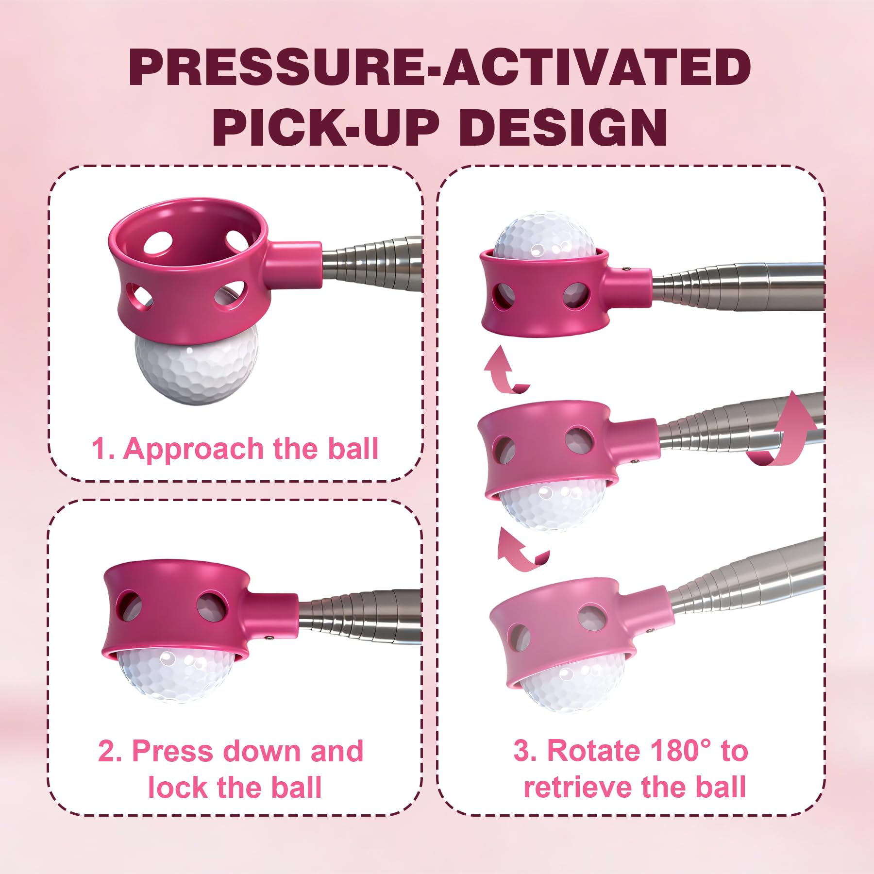 Golf Ball Retriever Telescopic for Water, GolfBall Grabber Tool, Golf Accessories Gifts for Women, Men & Golfers, Golf Balls Picker with Stainless Steel Shaft&Non-Slip Rubber Grip
