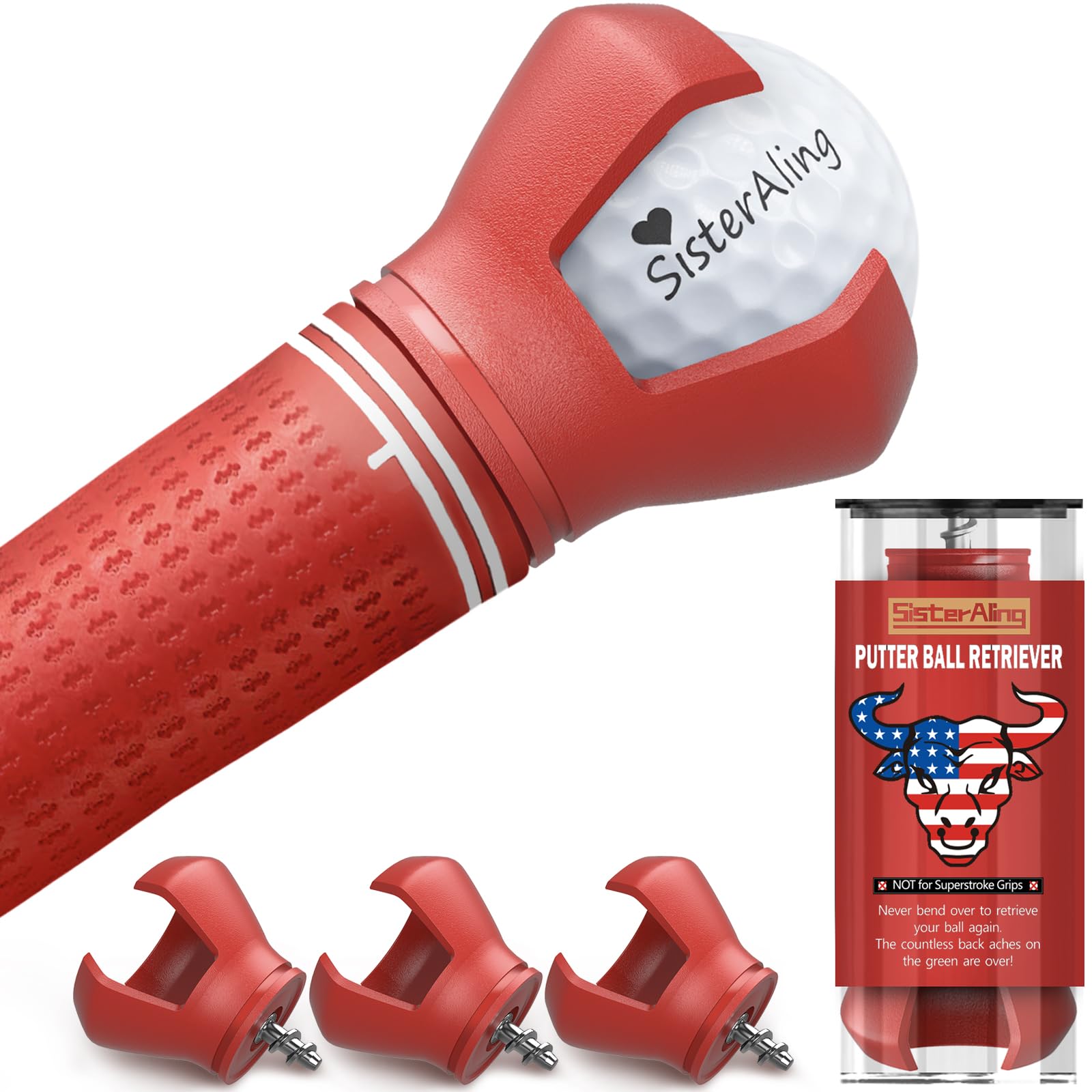 3-Prong Golf Ball Retriever Grabber Pick Up,Back Saver Claw Put On Putter Grip,Suction Cup Ball Grabber,Sucker for Golf Screws Tool