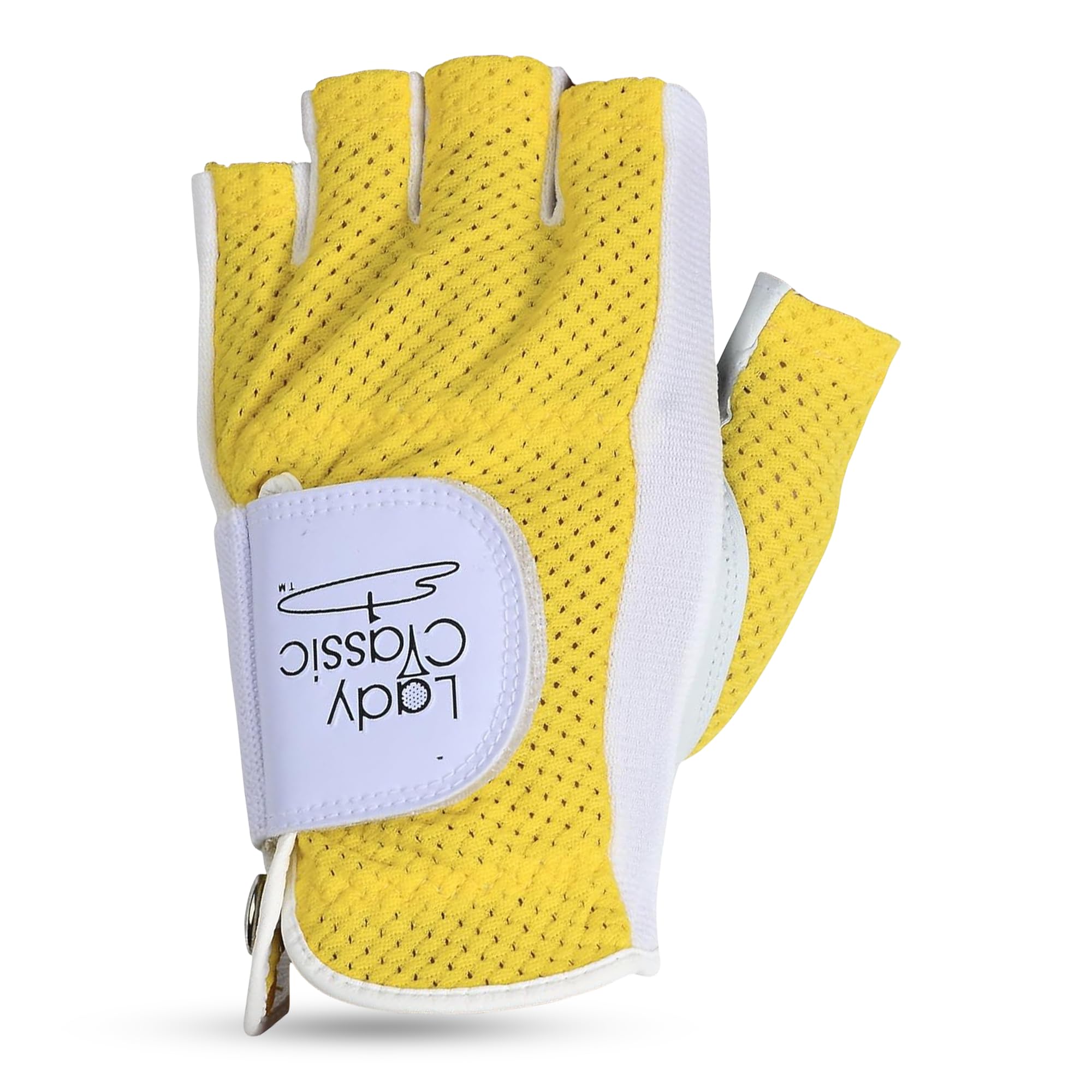 Mesh Half Golf Glove for Women – Premium Cabretta Leather Palm, Breathable Mesh Back, Half-Finger Design Ladies Golf Glove for Enhanced Grip & Comfort