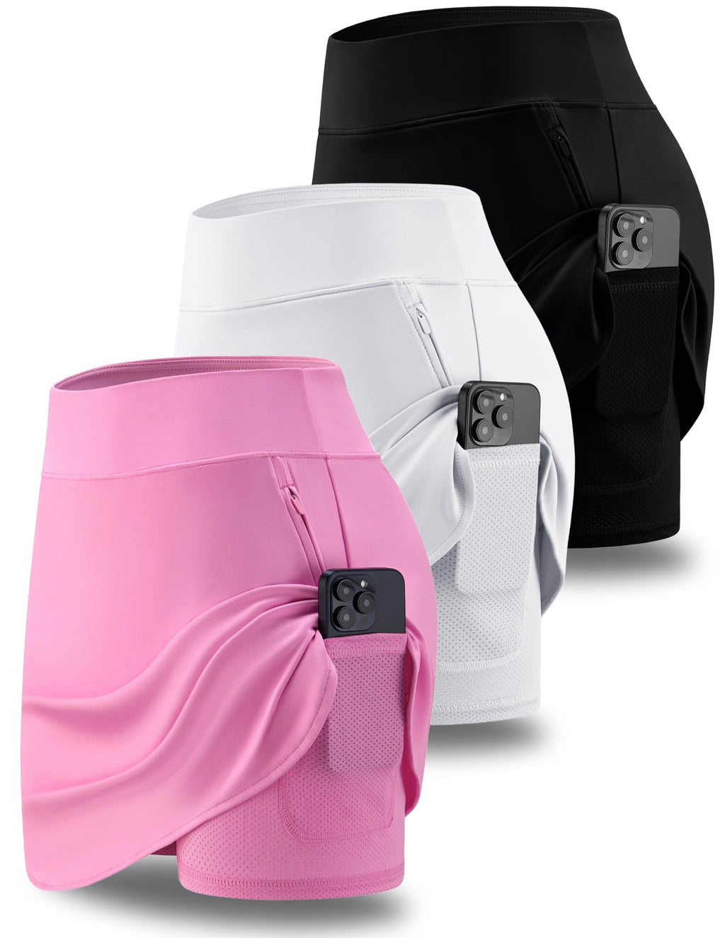 3 Pack Women’s Active Skorts with Pockets High Waist Athletic Skirts with Built-in Shorts for Tennis Golf Workout