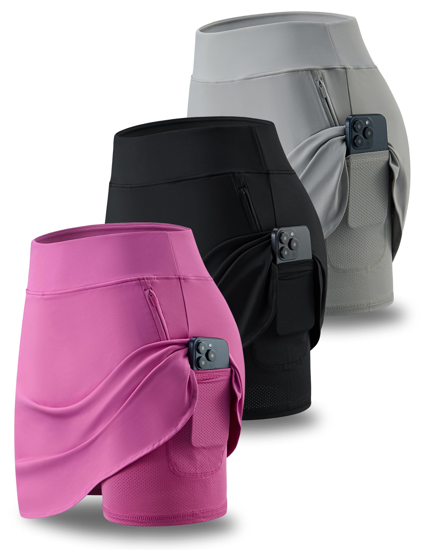 3 Pack Women’s Active Skorts with Pockets High Waist Athletic Skirts with Built-in Shorts for Tennis Golf Workout
