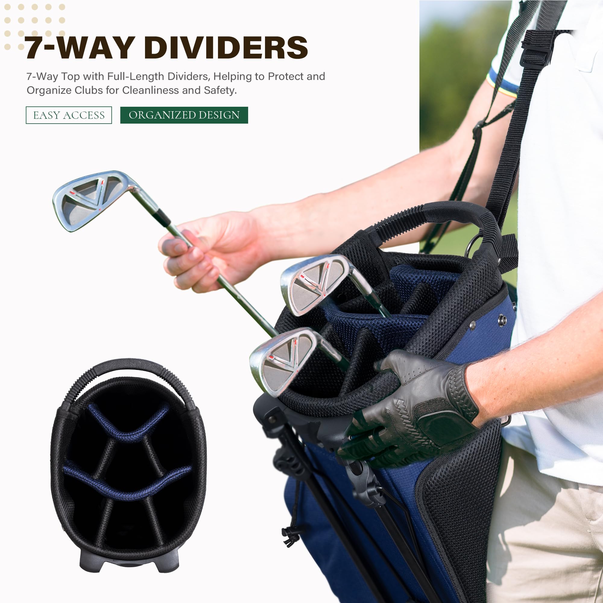 Golf Stand Bag with 7 Way Top Dividers, Lightweight Golf Bags for Men Women with Multiple Pockets, Dual Straps