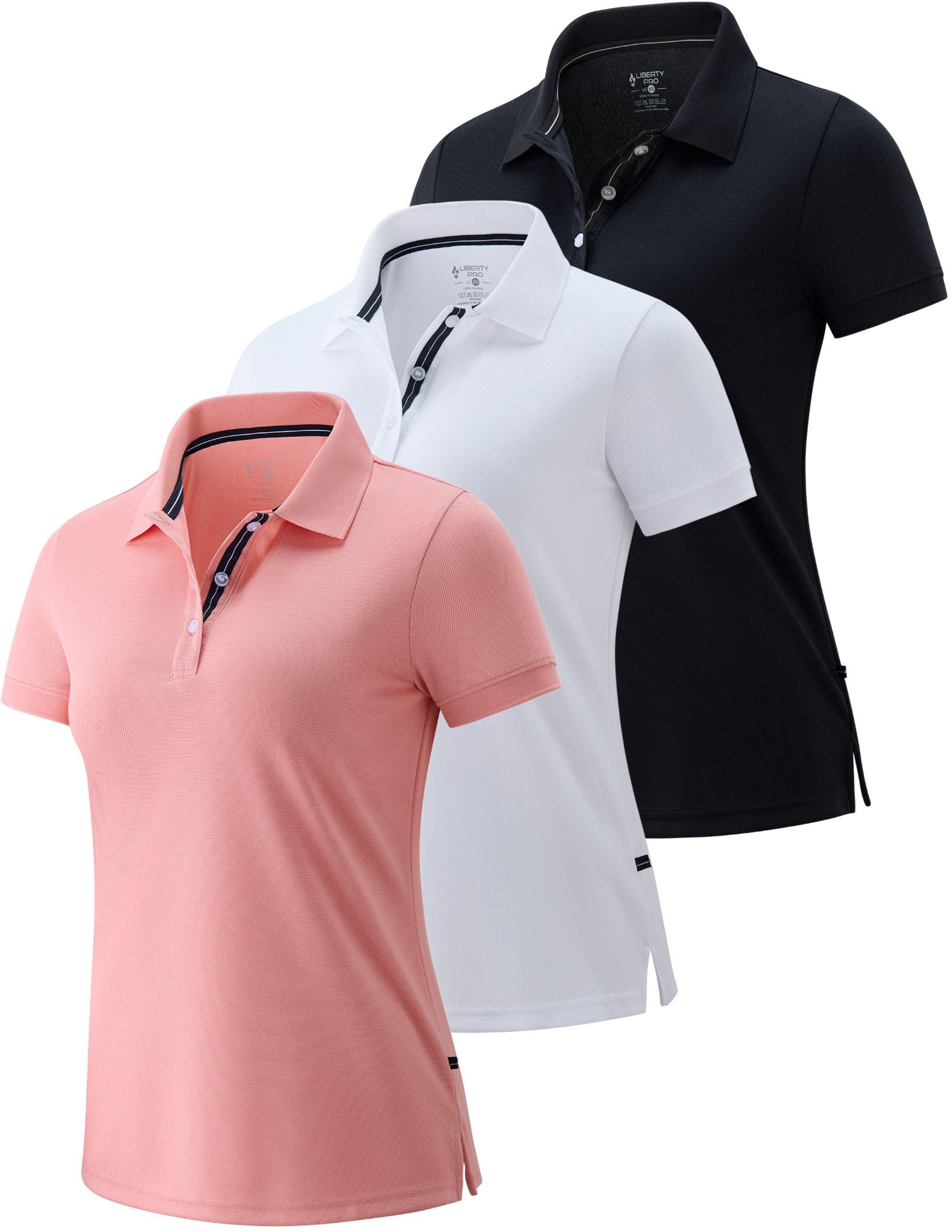 3 Pack Women's Athletic Dry Fit Polo Shirts, Wicking Short Sleeve Collared Golf T Shirt Tennis Tops