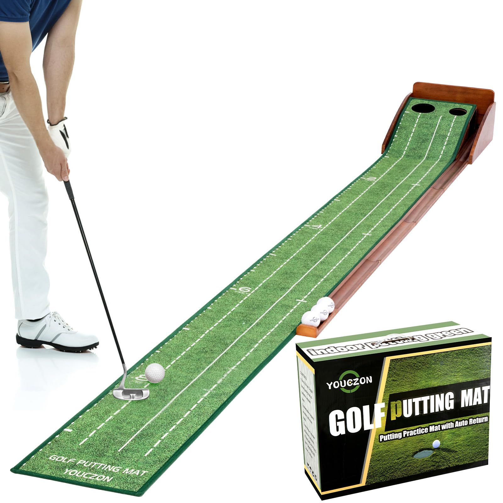 Putting Green Indoor,Golf Putting Mat with Auto Ball Return,Premium Crystal Velvet Surface, Practice Putting mat, Perfect Training Aid & Gift for Golf Lovers Christmas