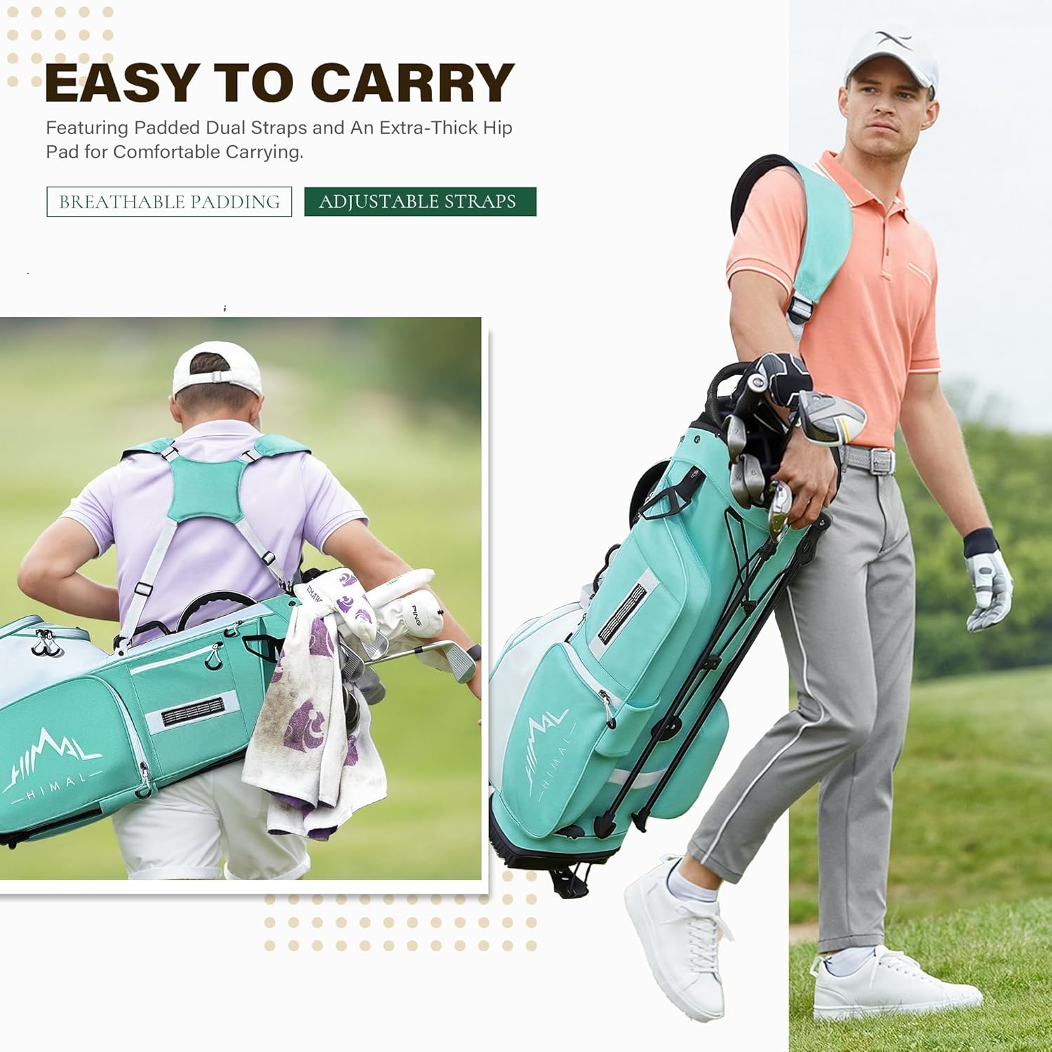 Golf Stand Bag with 7 Way Top Dividers, Lightweight Golf Bags for Men Women with Multiple Pockets, Dual Straps
