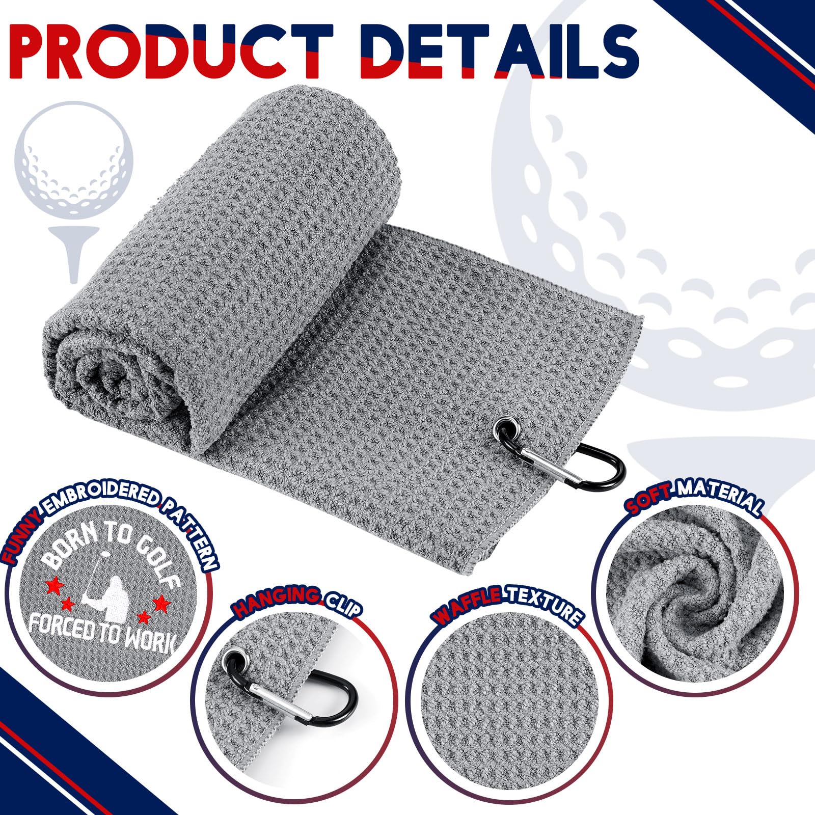 Hosuly 4 Pcs Funny Golf Towel Microfiber Embroidered Golf Ball Towels for Golfbags with Clip Golfclub Men Women Birthday Gifts for Golfball Fan Retirement Present 24 x 16 Inch