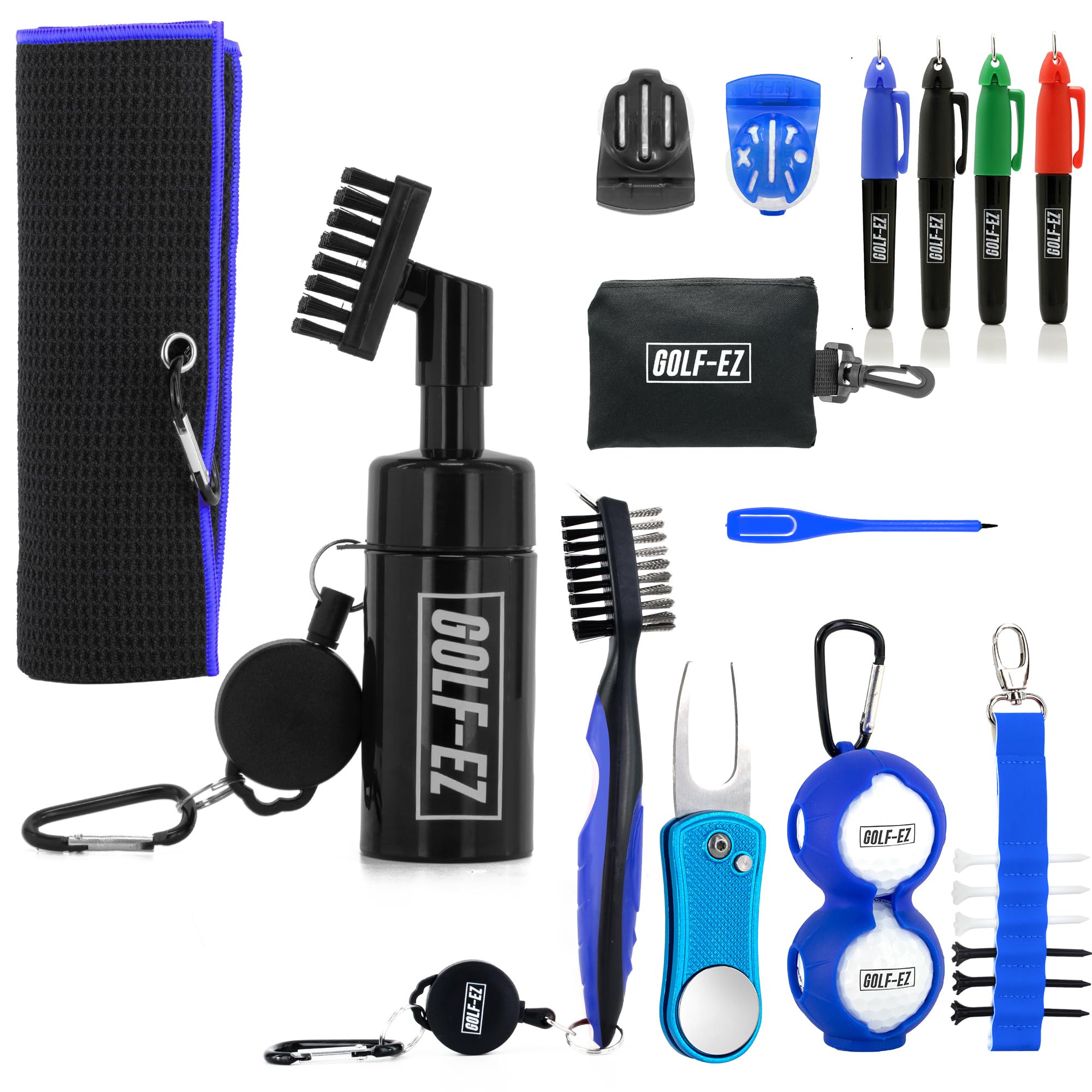 Golf Essentials Kit | Must-Have Accessories – Water Brush, Towel, Club Brush, Ball Marker, Divot Repair Tool, Ball & Tee Holder, Golf Gifts for Men & Women