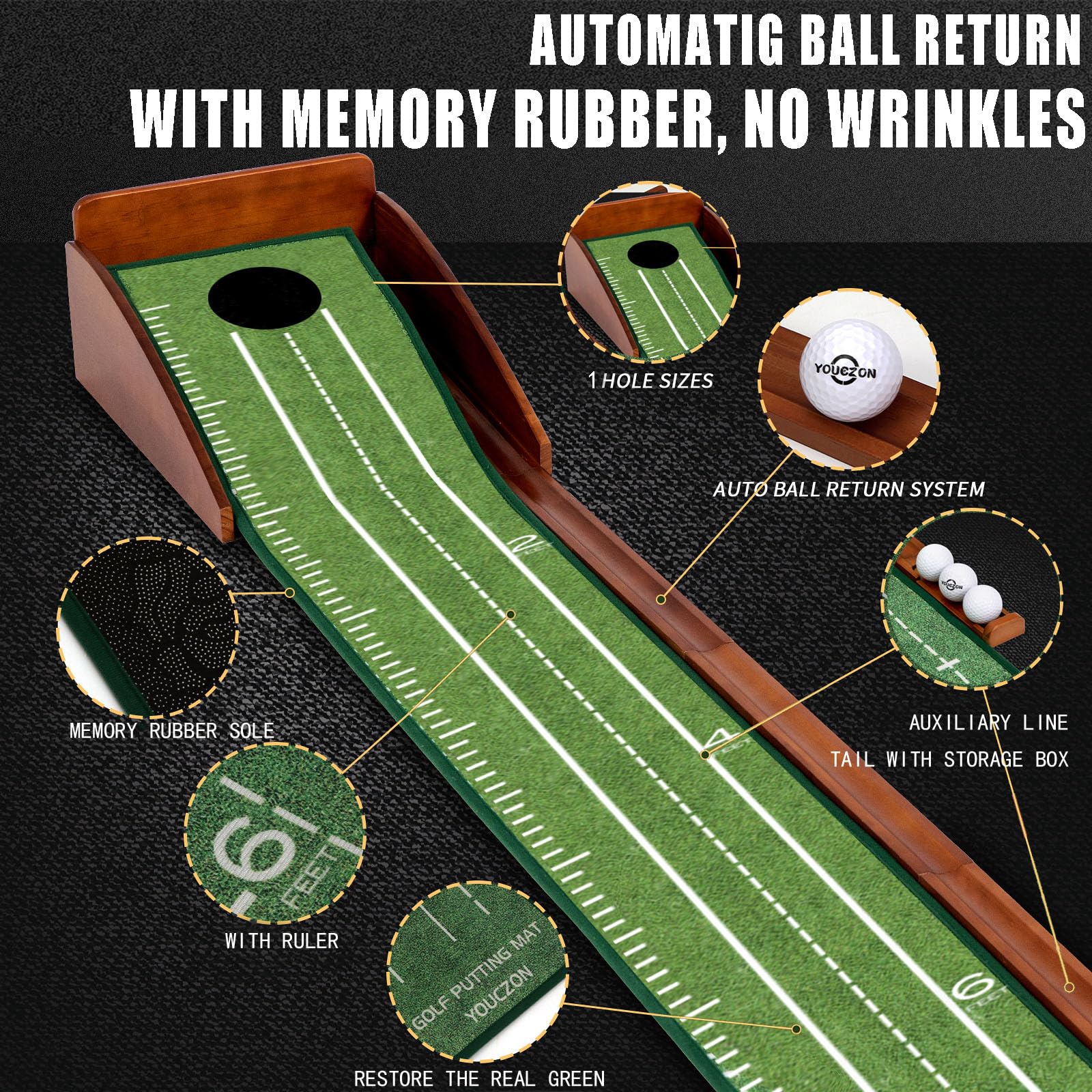 Putting Green Indoor,Golf Putting Mat with Auto Ball Return,Premium Crystal Velvet Surface, Practice Putting mat, Perfect Training Aid & Gift for Golf Lovers Christmas