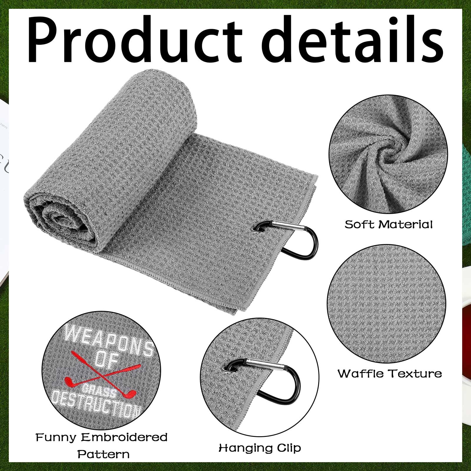 Hosuly 4 Pcs Funny Golf Towel Microfiber Embroidered Golf Ball Towels for Golfbags with Clip Golfclub Men Women Birthday Gifts for Golfball Fan Retirement Present 24 x 16 Inch