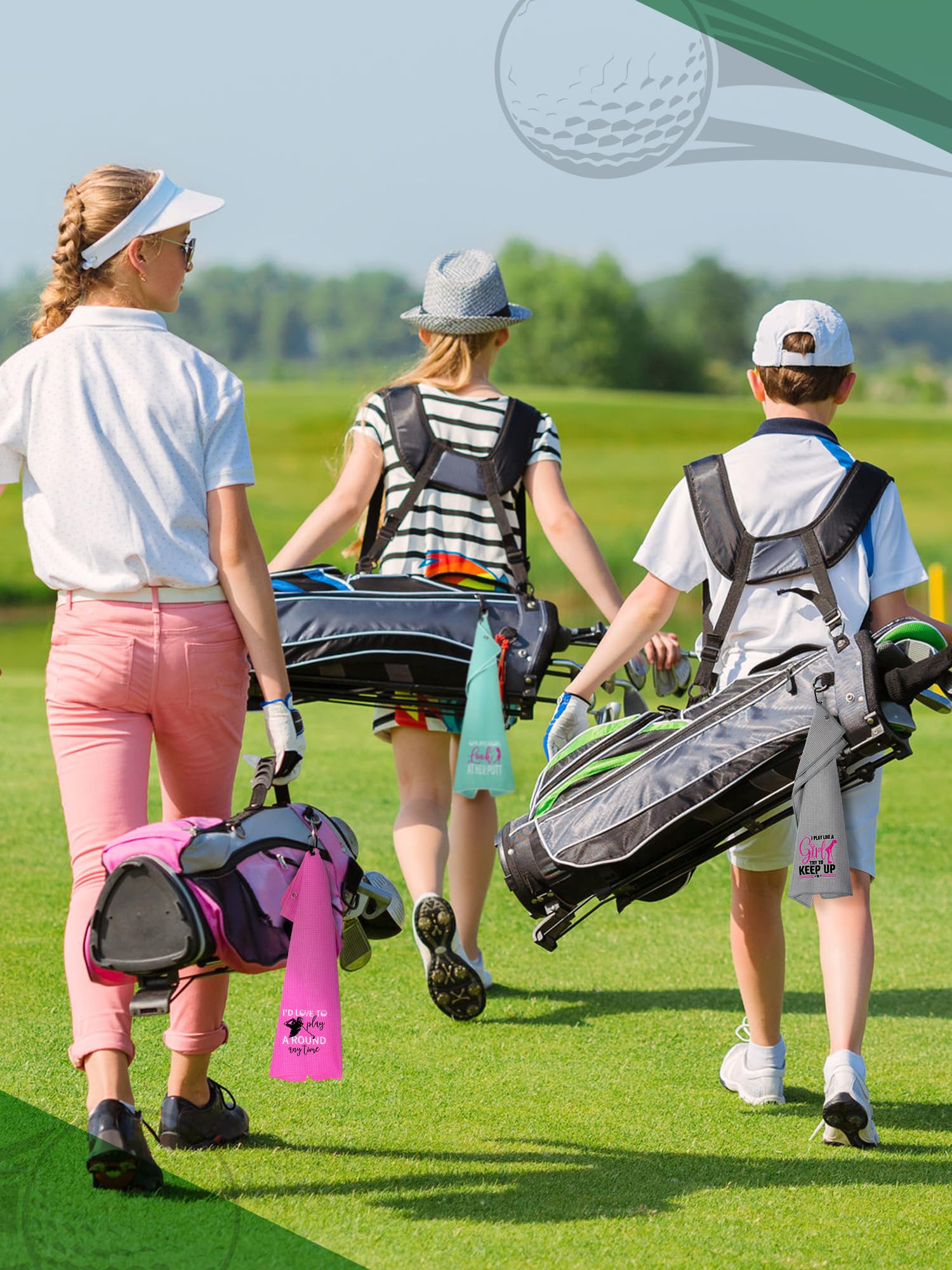Hosuly 4 Pcs Funny Golf Towel Microfiber Embroidered Golf Ball Towels for Golfbags with Clip Golfclub Men Women Birthday Gifts for Golfball Fan Retirement Present 24 x 16 Inch