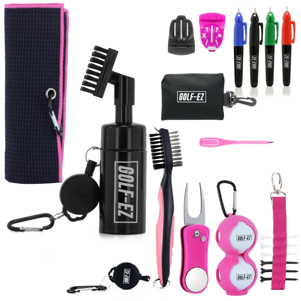 Golf Essentials Kit | Must-Have Accessories – Water Brush, Towel, Club Brush, Ball Marker, Divot Repair Tool, Ball & Tee Holder, Golf Gifts for Men & Women