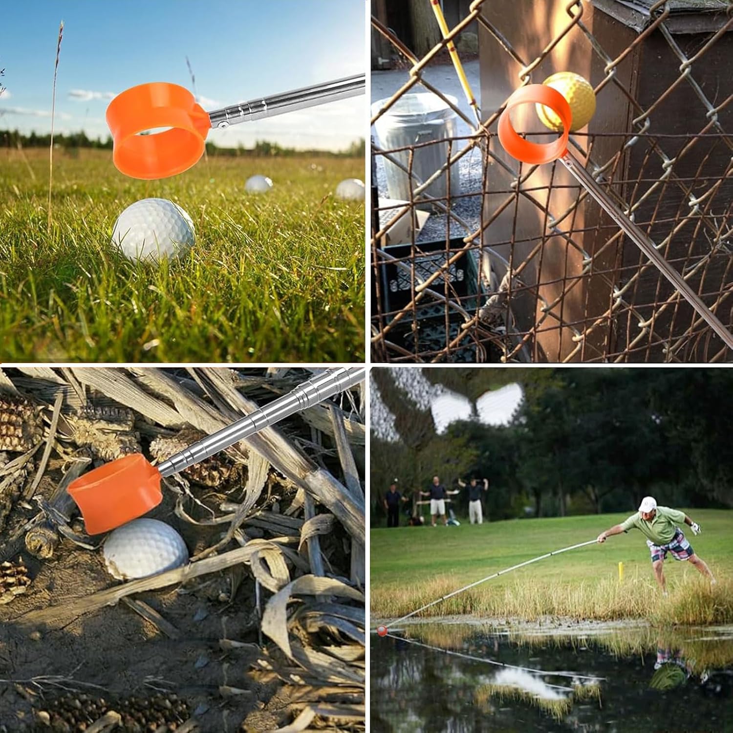 Golf Ball Retriever Telescopic, 12Ft Aluminum Alloy Golf Ball Retriever for Water, Ball Retriever Tool Golf Ball Grabber, Telescopic | Two-Sided | Easy Grab Ball | Golf Gifts for Men & Golfers