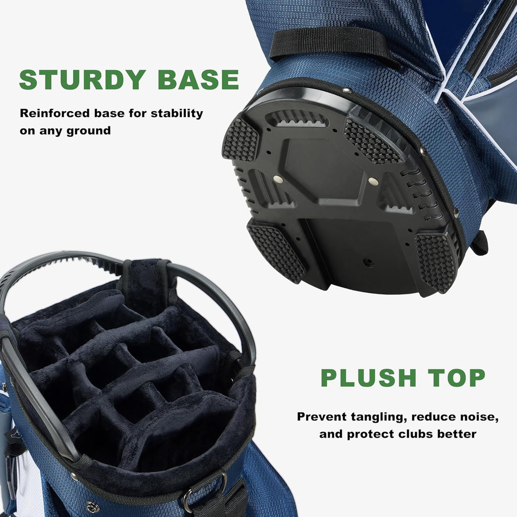 14-Way Golf Cart Bag with Full Length Divider, Premium PU Leather Golf Bag with Plush Top, Magnetic Pocket and Rain Cover for Men