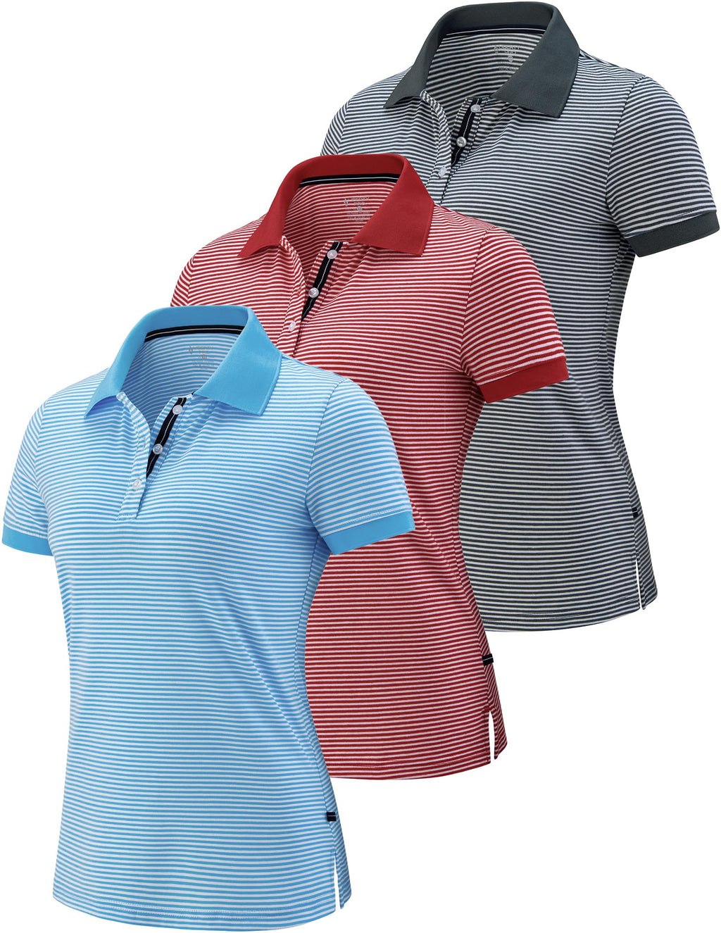 3 Pack Women's Athletic Dry Fit Polo Shirts, Wicking Short Sleeve Collared Golf T Shirt Tennis Tops