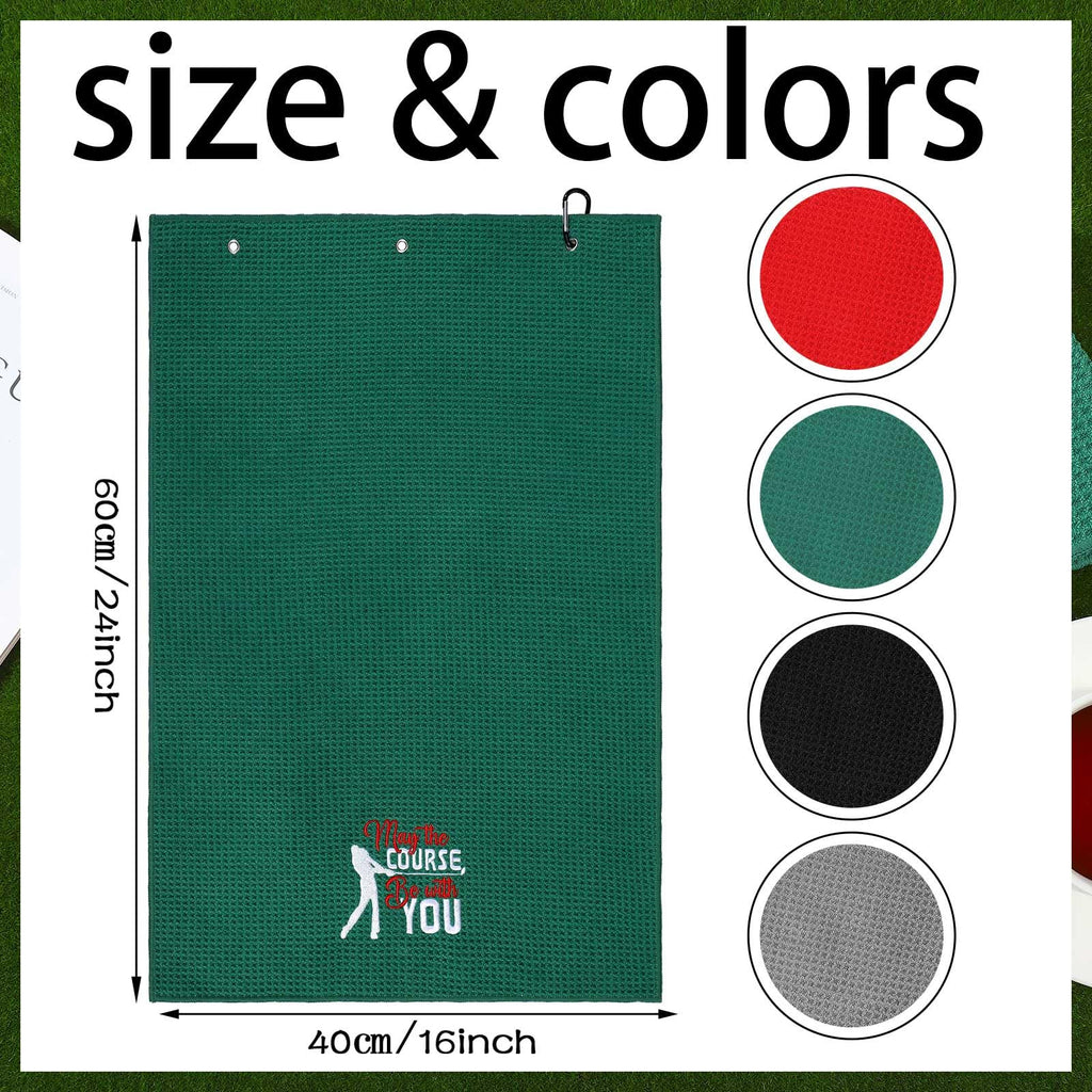 Hosuly 4 Pcs Funny Golf Towel Microfiber Embroidered Golf Ball Towels for Golfbags with Clip Golfclub Men Women Birthday Gifts for Golfball Fan Retirement Present 24 x 16 Inch