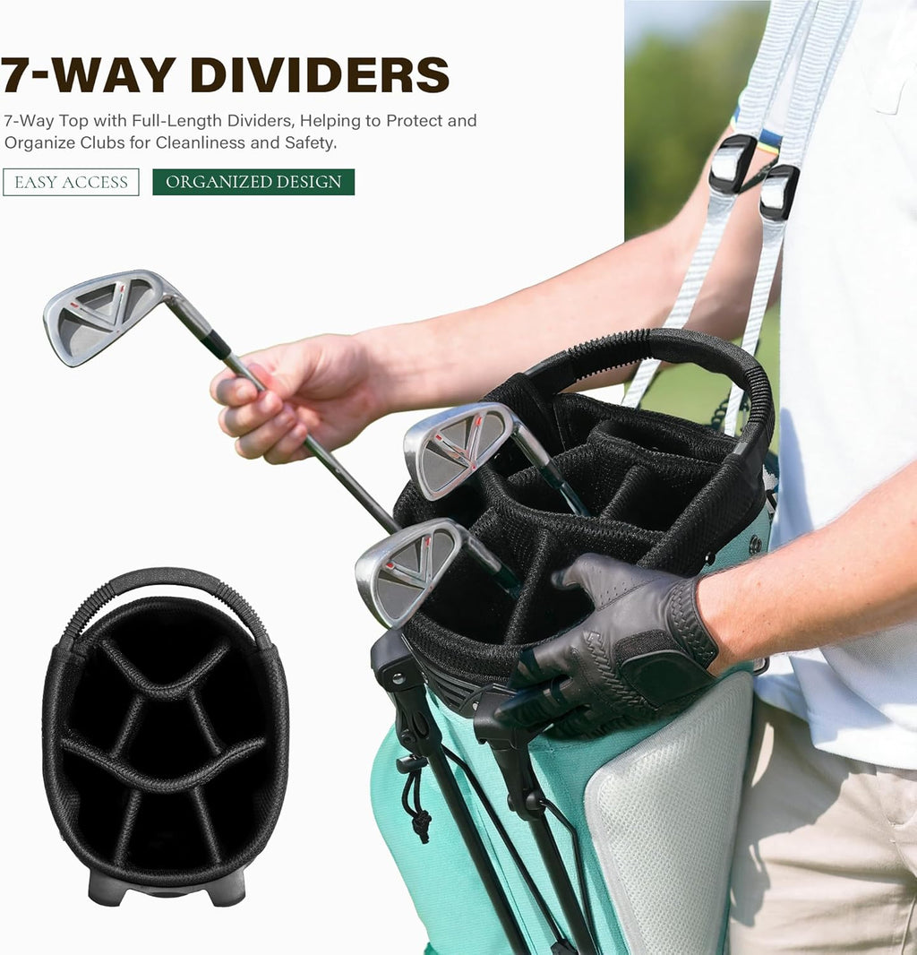 Golf Stand Bag with 7 Way Top Dividers, Lightweight Golf Bags for Men Women with Multiple Pockets, Dual Straps