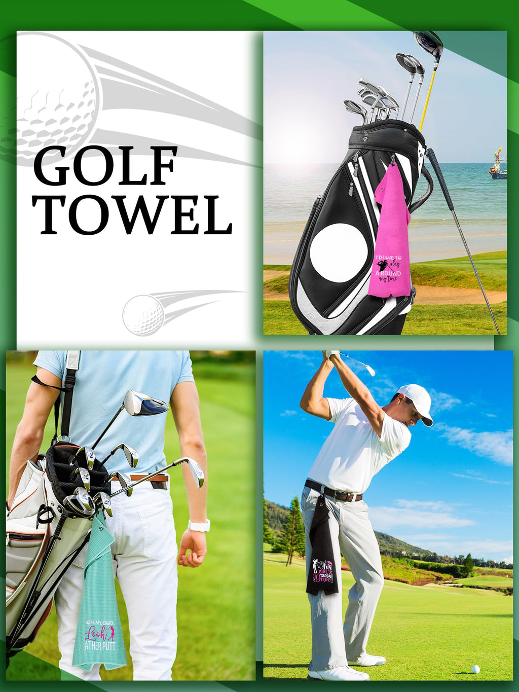 Hosuly 4 Pcs Funny Golf Towel Microfiber Embroidered Golf Ball Towels for Golfbags with Clip Golfclub Men Women Birthday Gifts for Golfball Fan Retirement Present 24 x 16 Inch