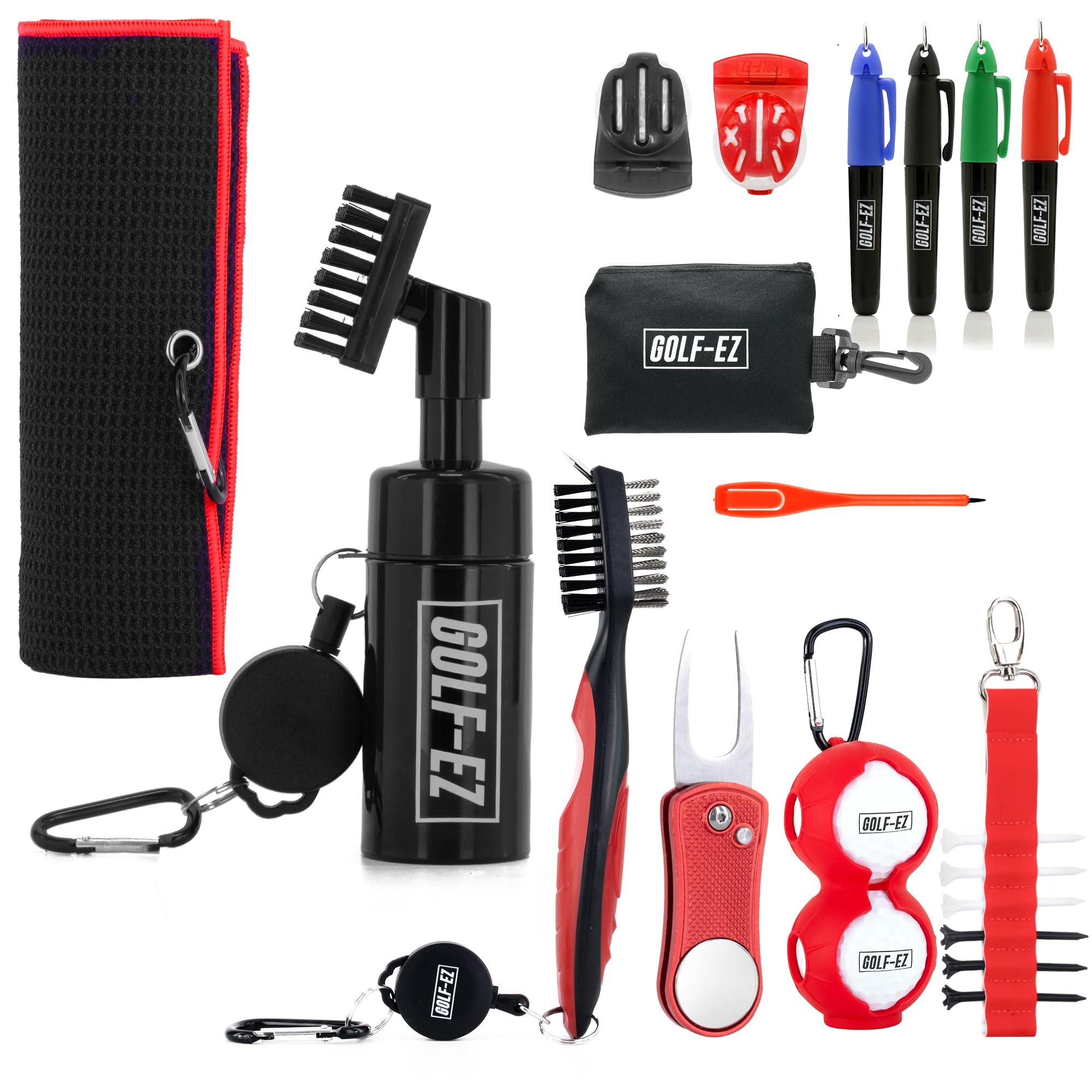 Golf Essentials Kit | Must-Have Accessories – Water Brush, Towel, Club Brush, Ball Marker, Divot Repair Tool, Ball & Tee Holder, Golf Gifts for Men & Women