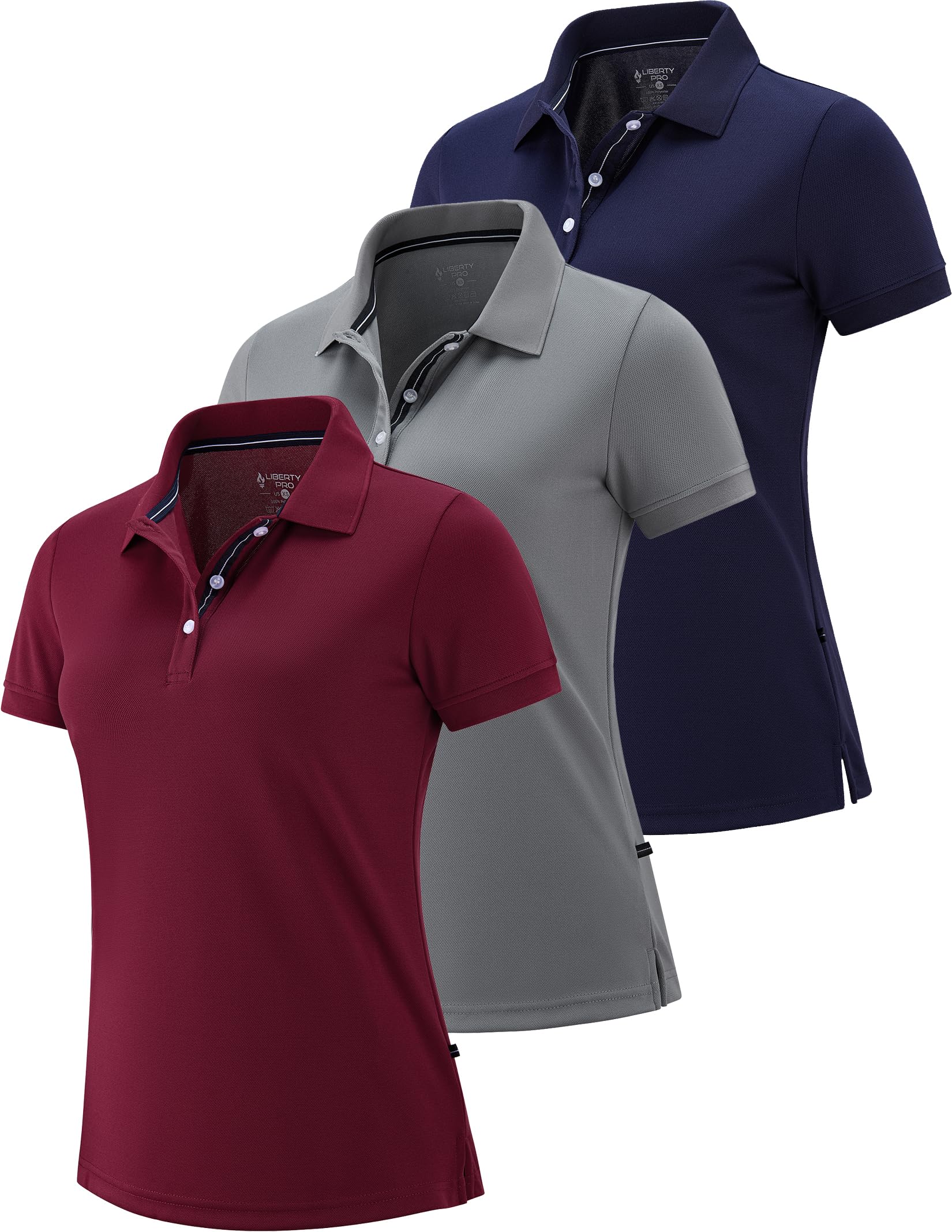 3 Pack Women's Athletic Dry Fit Polo Shirts, Wicking Short Sleeve Collared Golf T Shirt Tennis Tops