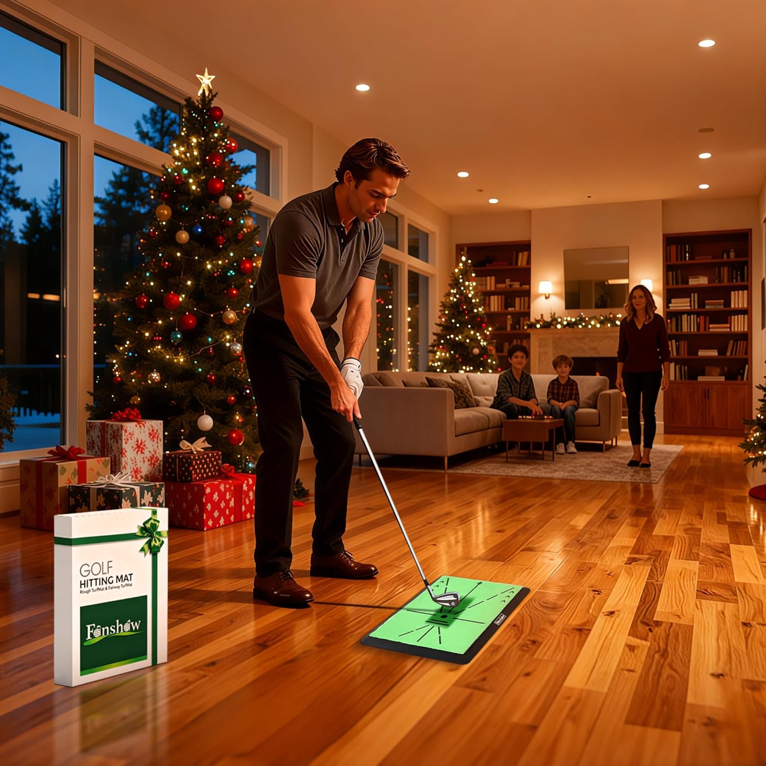 Golf Hitting Mat – Portable Golf Pratice Mat with Longer Swing Path Trajectory, 3-in-1 Includes Fairway, Rough & Putting Pad Training Mats on No-Slip Rubber Base,Simulator Must Haves, Gift for Golfers