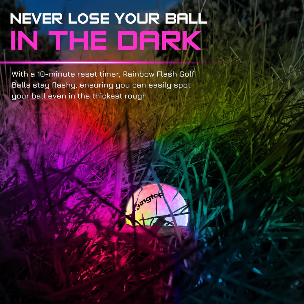 KINGTOP Upgraded Glow in The Dark Golf Balls - Super Bright Light Up LED Golf Ball - with Glow Golf Tees and Storage Bag - Fun Night Golfing Gift for Men and Women | Backyard Putting Greens