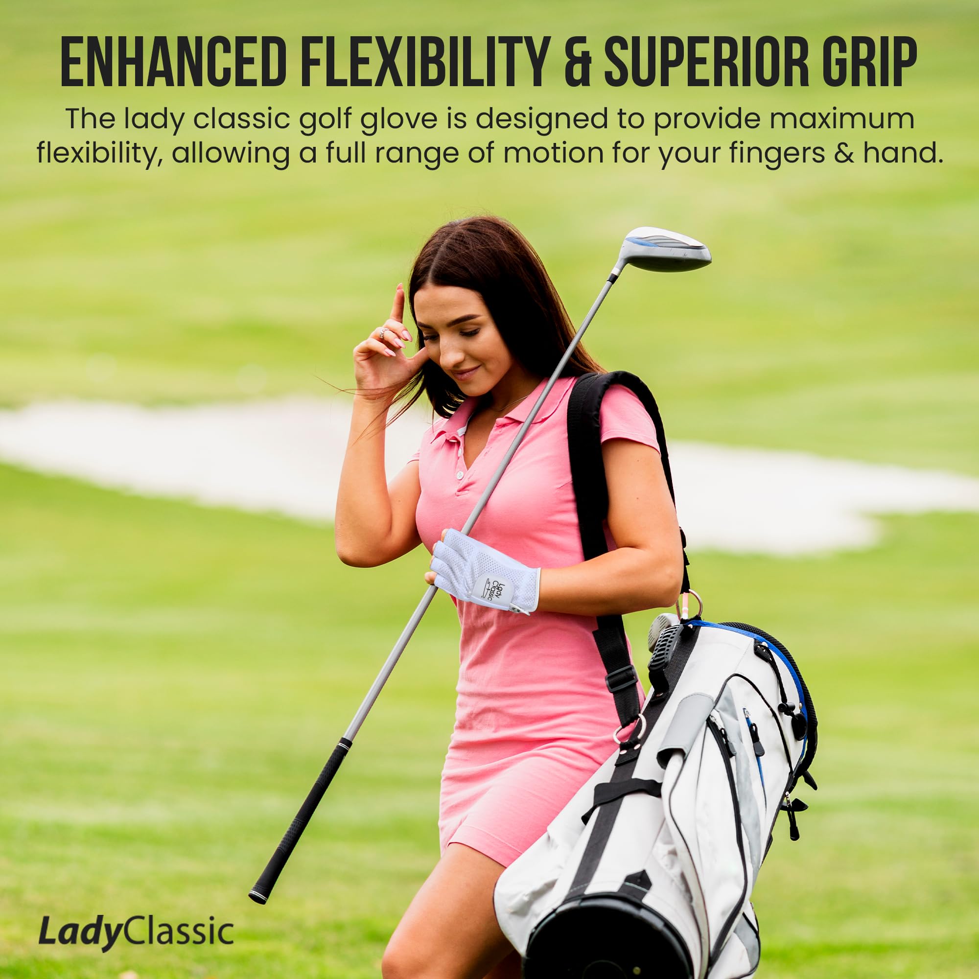 Mesh Half Golf Glove for Women – Premium Cabretta Leather Palm, Breathable Mesh Back, Half-Finger Design Ladies Golf Glove for Enhanced Grip & Comfort