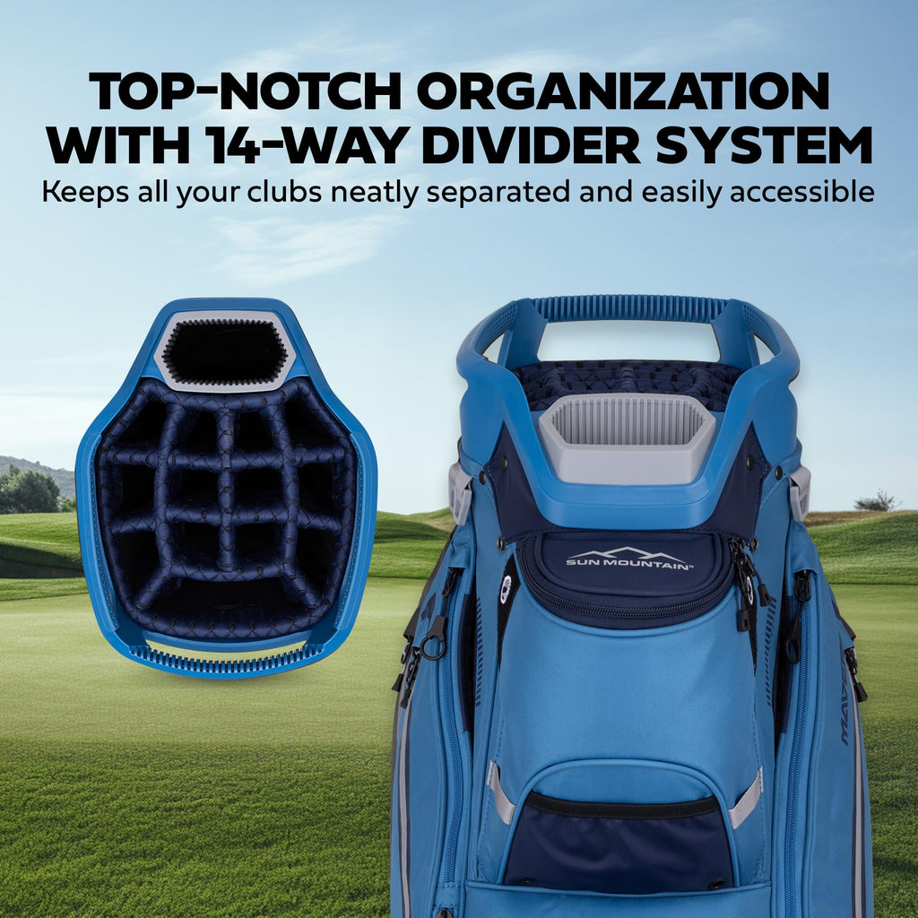 Sun Mountain 2025 Maverick 14 Way Divider Golf Bag with 9 Spacious Pockets - Lightweight Golf Bag for Men and Women with Ergonomic Shoulder Straps Ideal for Both Carts and Walking