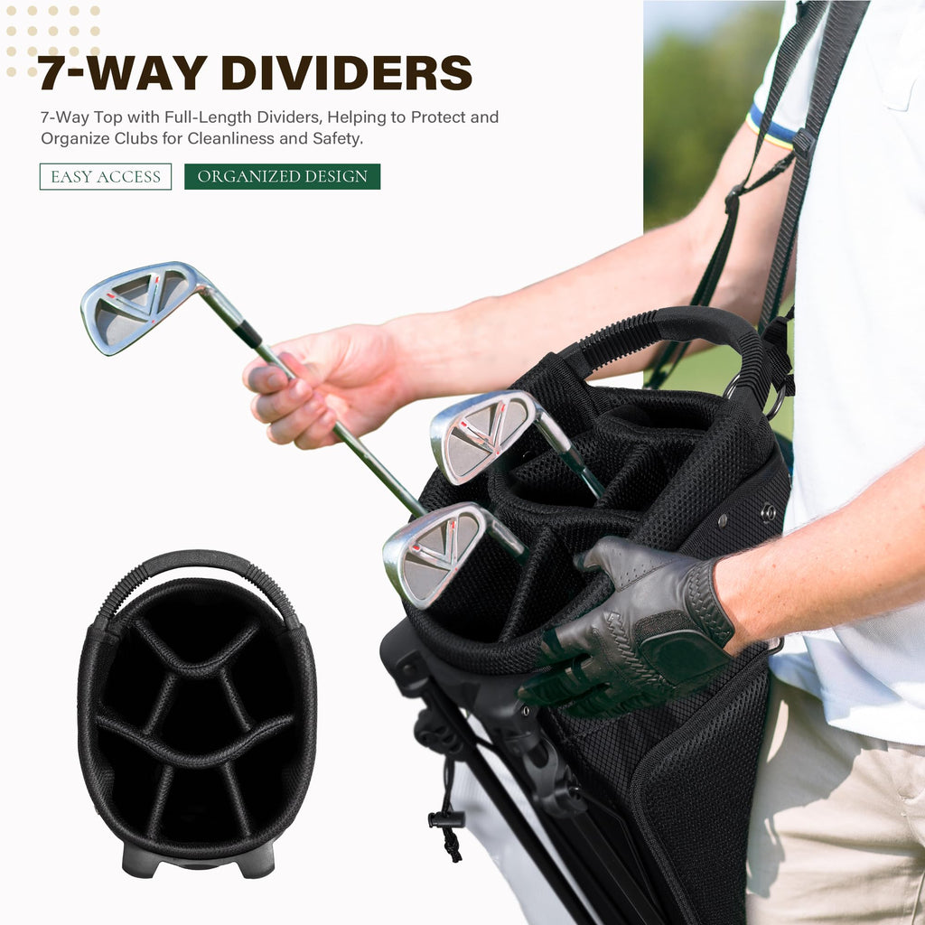 Golf Stand Bag with 7 Way Top Dividers, Lightweight Golf Bags for Men Women with Multiple Pockets, Dual Straps