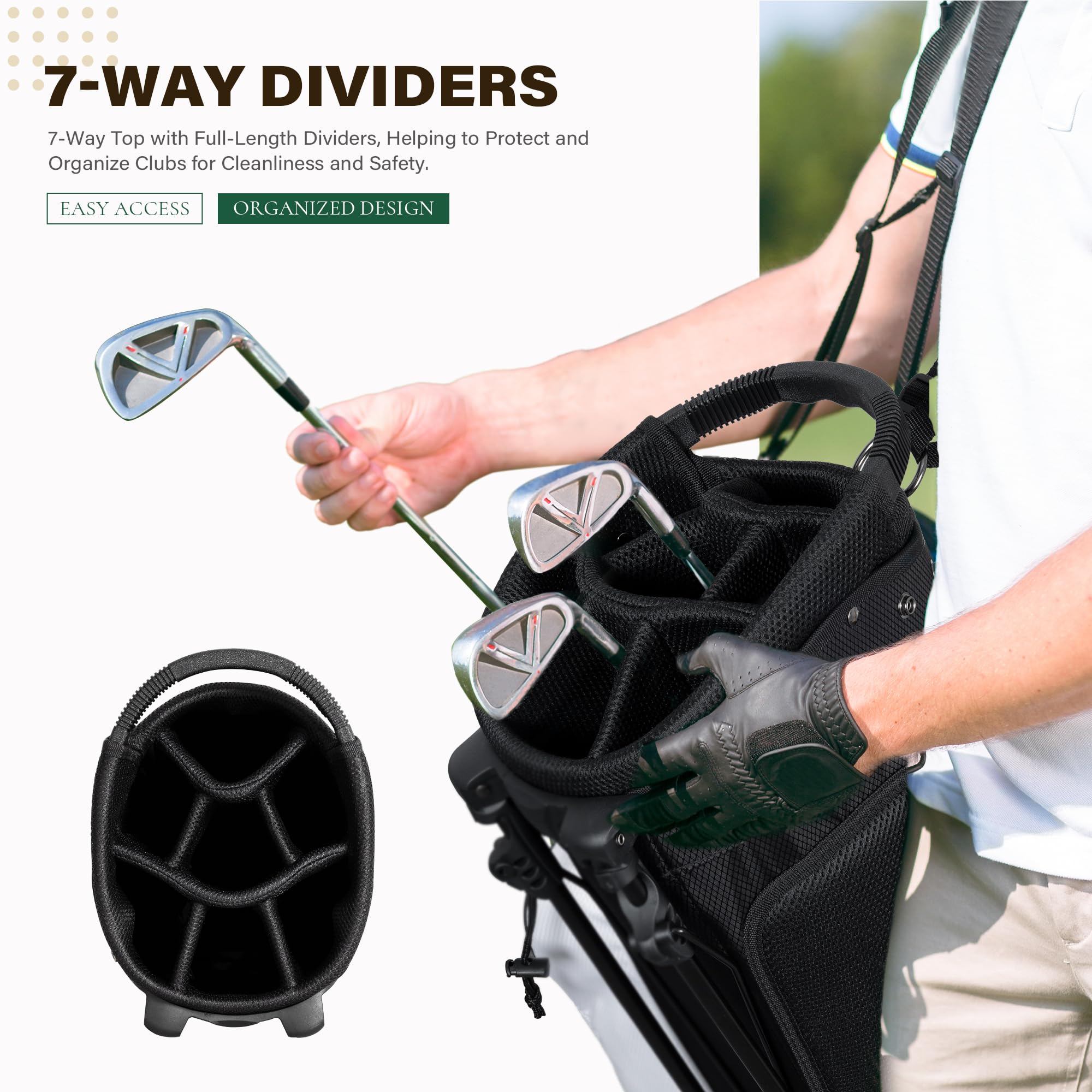 Golf Stand Bag with 7 Way Top Dividers, Lightweight Golf Bags for Men Women with Multiple Pockets, Dual Straps
