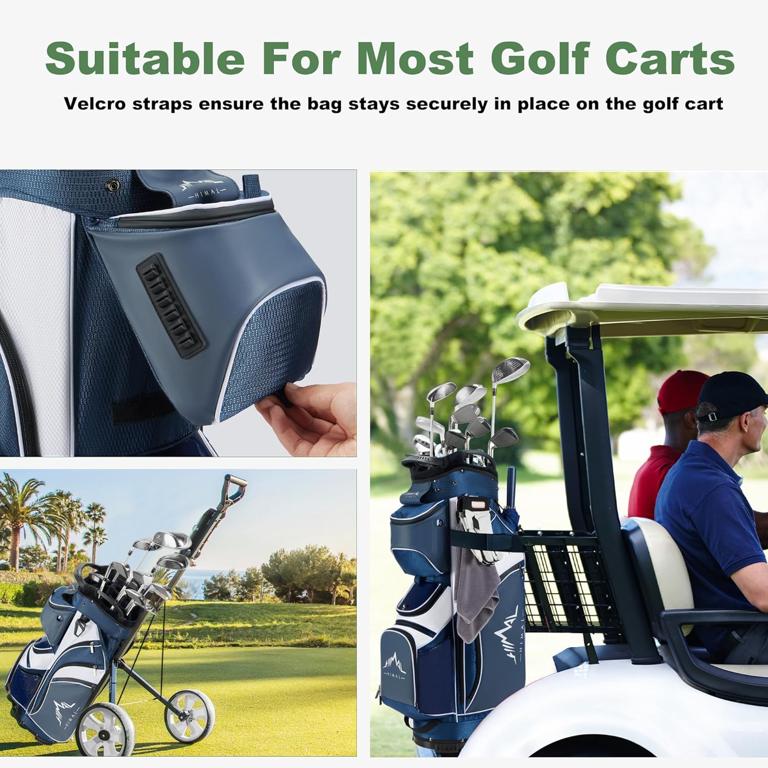 14-Way Golf Cart Bag with Full Length Divider, Premium PU Leather Golf Bag with Plush Top, Magnetic Pocket and Rain Cover for Men