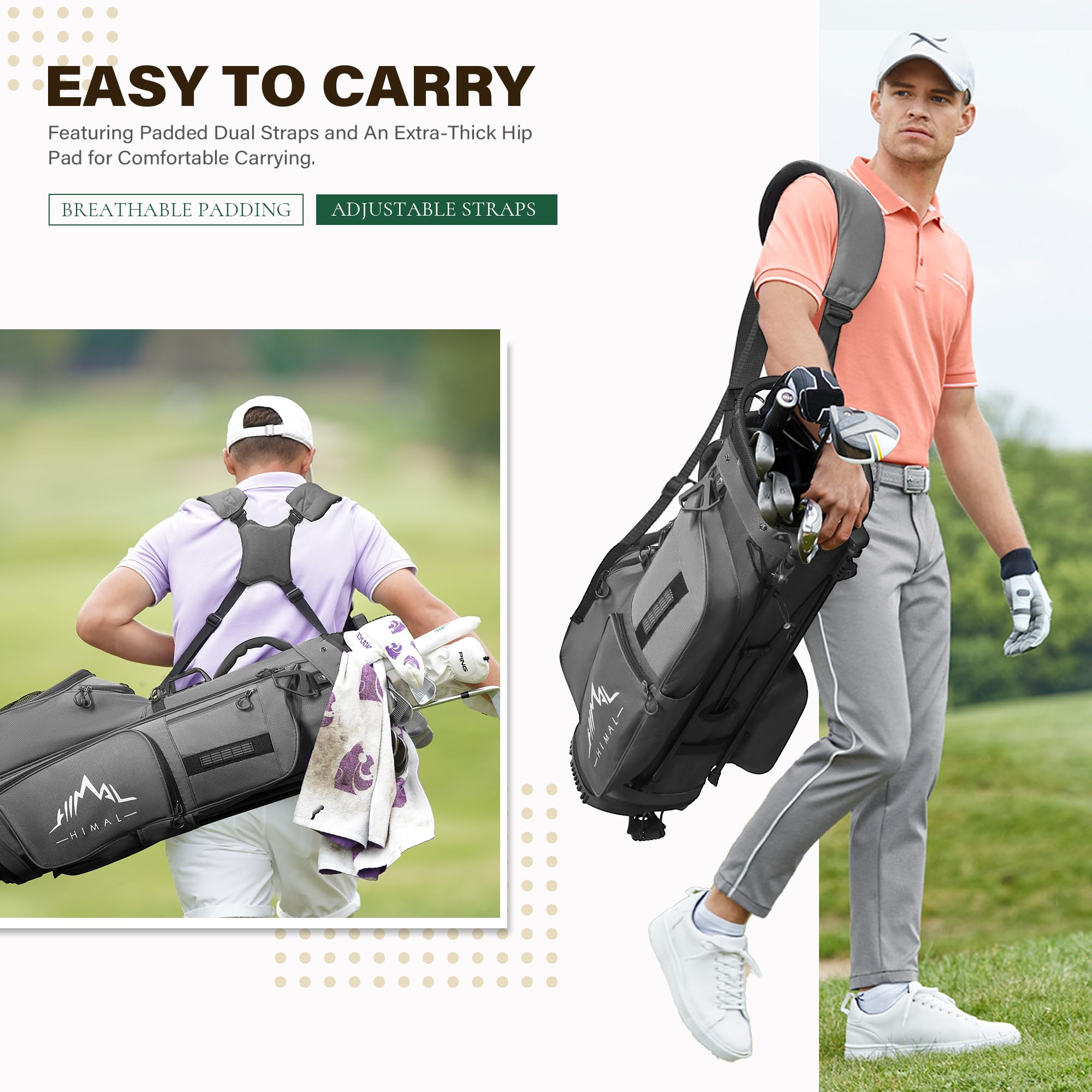 Golf Stand Bag with 7 Way Top Dividers, Lightweight Golf Bags for Men Women with Multiple Pockets, Dual Straps