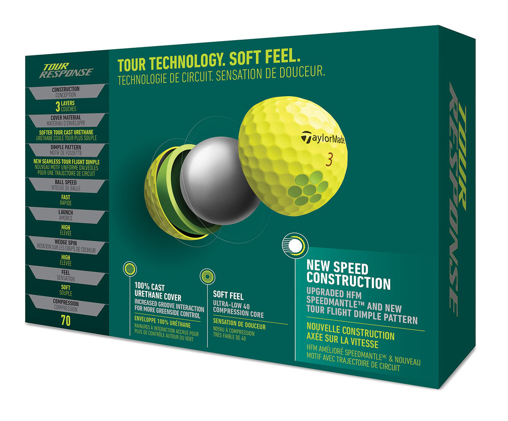 TaylorMade Tour Response Golf Balls, Enhanced 360° ClearPath Alignment, Speed Wrapped Core for Distance and Feel, Pack of 12