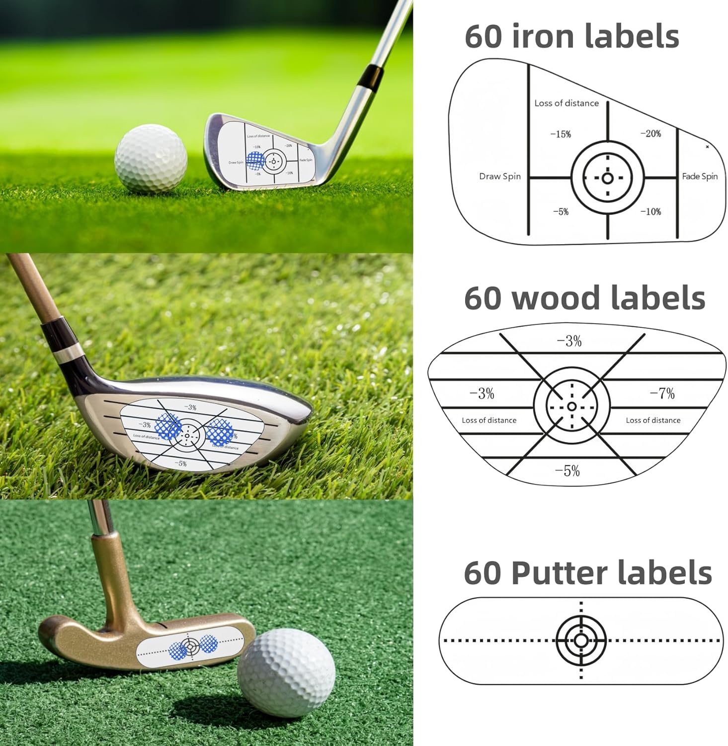 Golf Impact Tape Labels 180 PCS Golf Impact Stickers for Swing Training Improve Golf Swing Accuracy Distance Sticky Golf Pro Club Sweet Spot Consistency Analysis