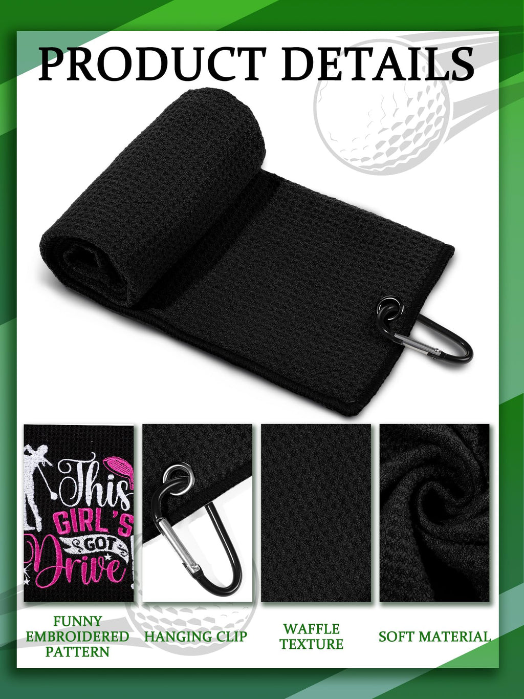 Hosuly 4 Pcs Funny Golf Towel Microfiber Embroidered Golf Ball Towels for Golfbags with Clip Golfclub Men Women Birthday Gifts for Golfball Fan Retirement Present 24 x 16 Inch