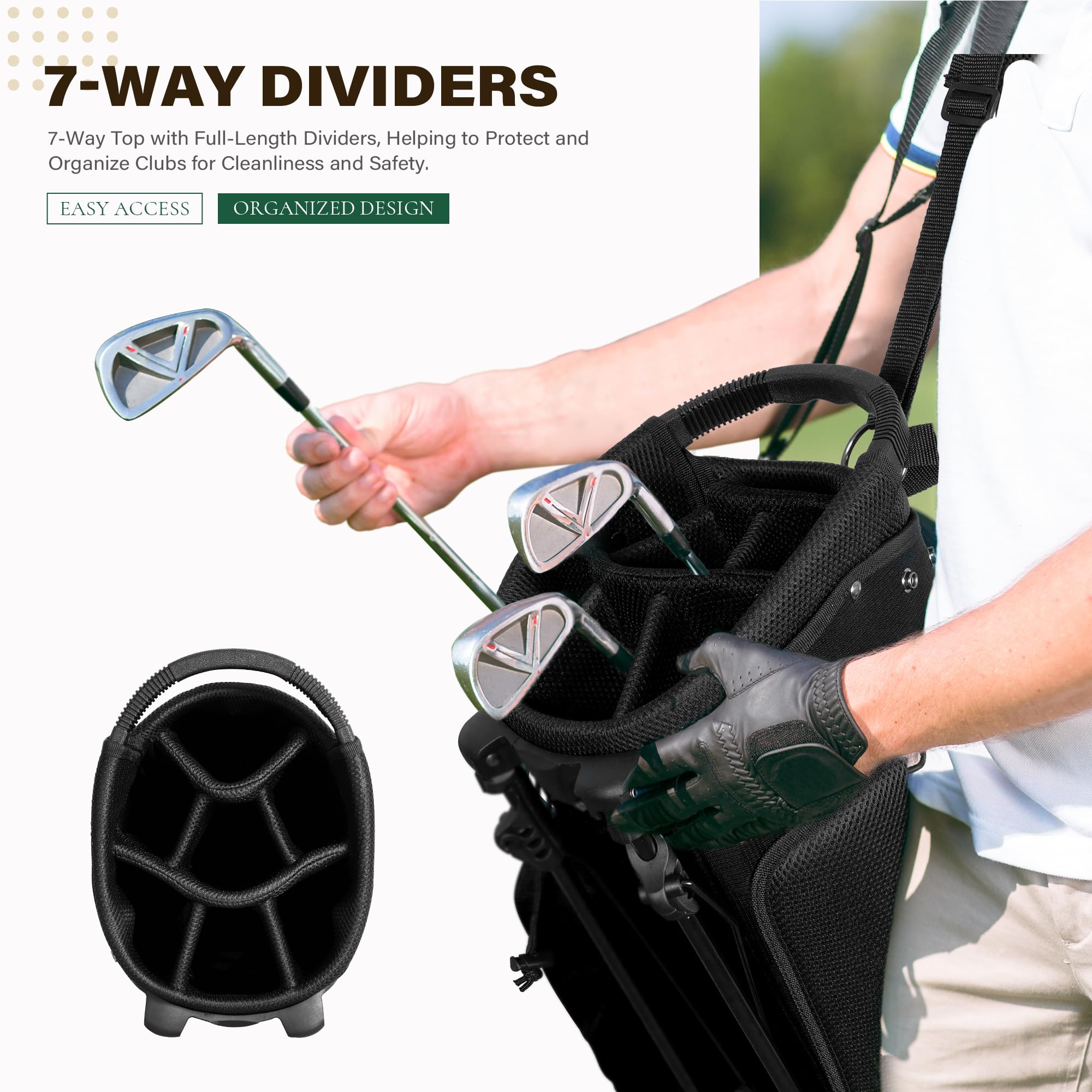 Golf Stand Bag with 7 Way Top Dividers, Lightweight Golf Bags for Men Women with Multiple Pockets, Dual Straps