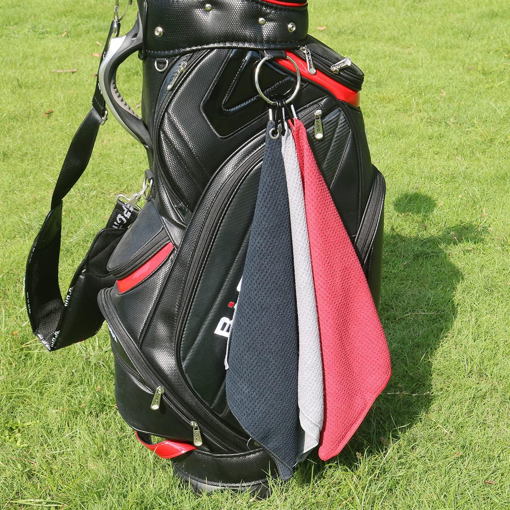 Handy Picks Microfiber Golf Towel (16" X 16") with Carabiner Clip, Waffle Pattern Golf Towel Hook and Loop Fastener - The Convenient Golf Cleaning Towel
