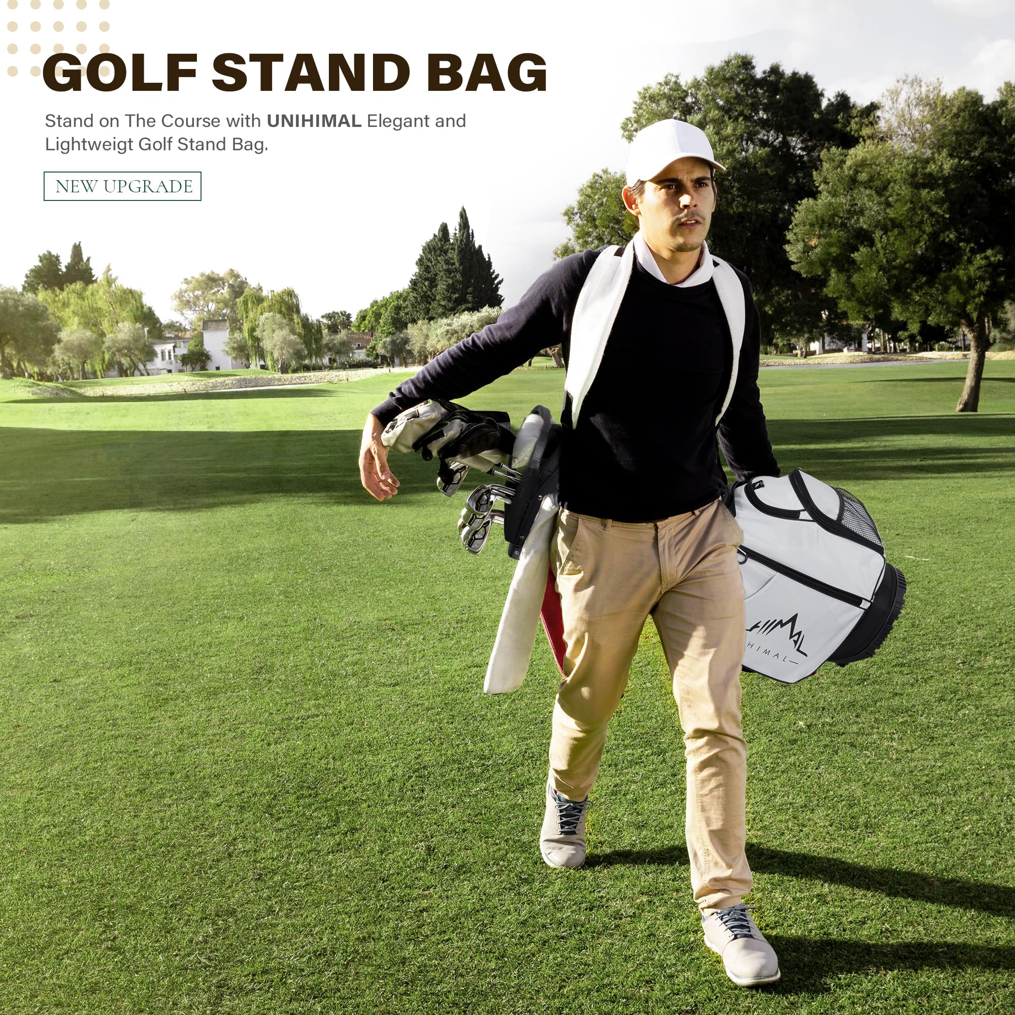 Golf Stand Bag with 7 Way Top Dividers, Lightweight Golf Bags for Men Women with Multiple Pockets, Dual Straps
