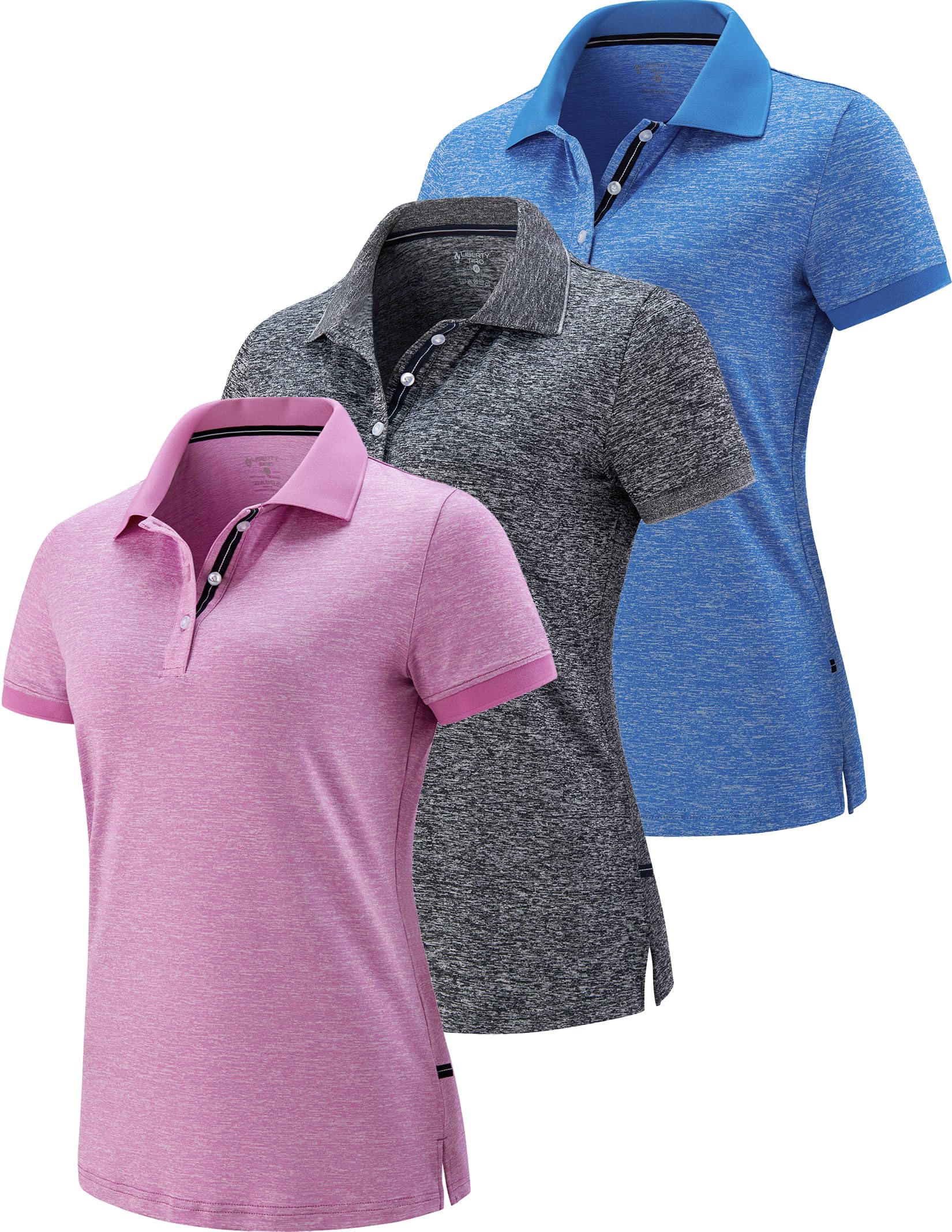 3 Pack Women's Athletic Dry Fit Polo Shirts, Wicking Short Sleeve Collared Golf T Shirt Tennis Tops