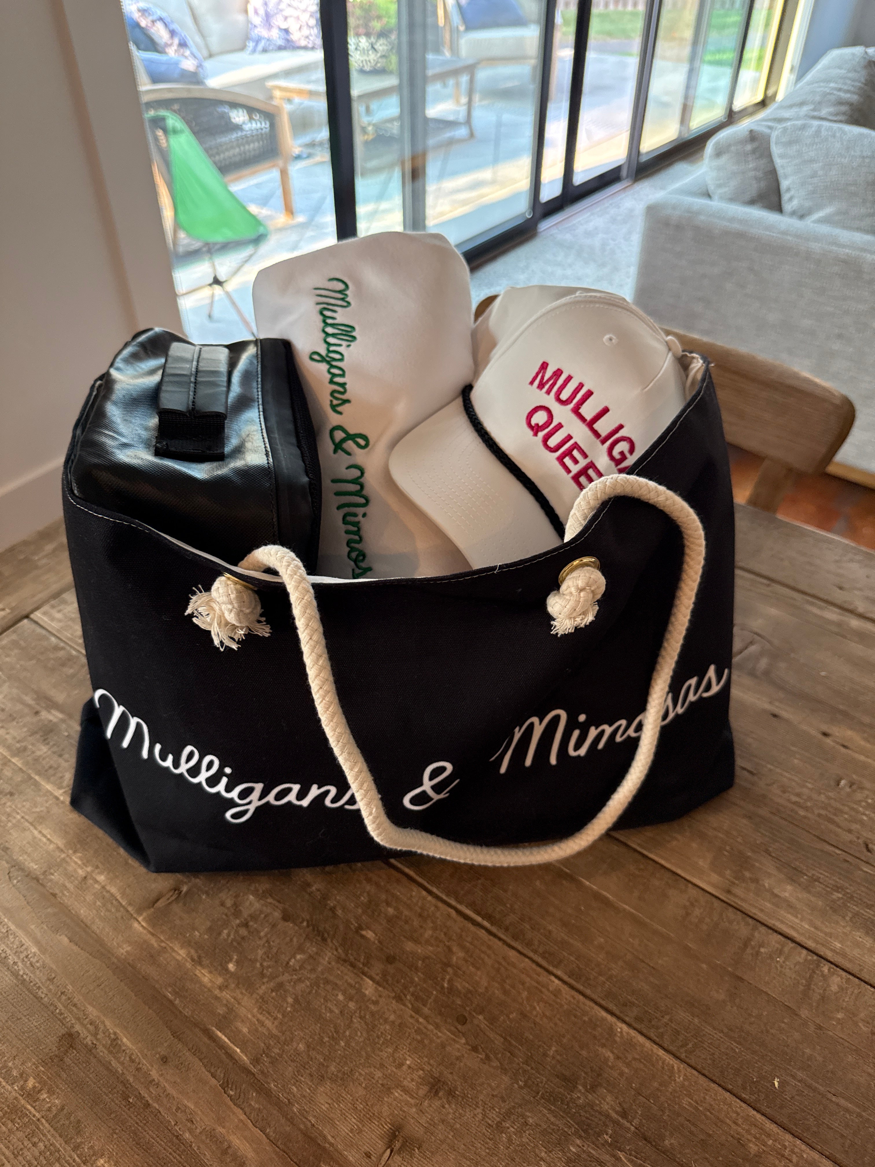 Mulligans & Mimosas Navy Golf Tote Bag